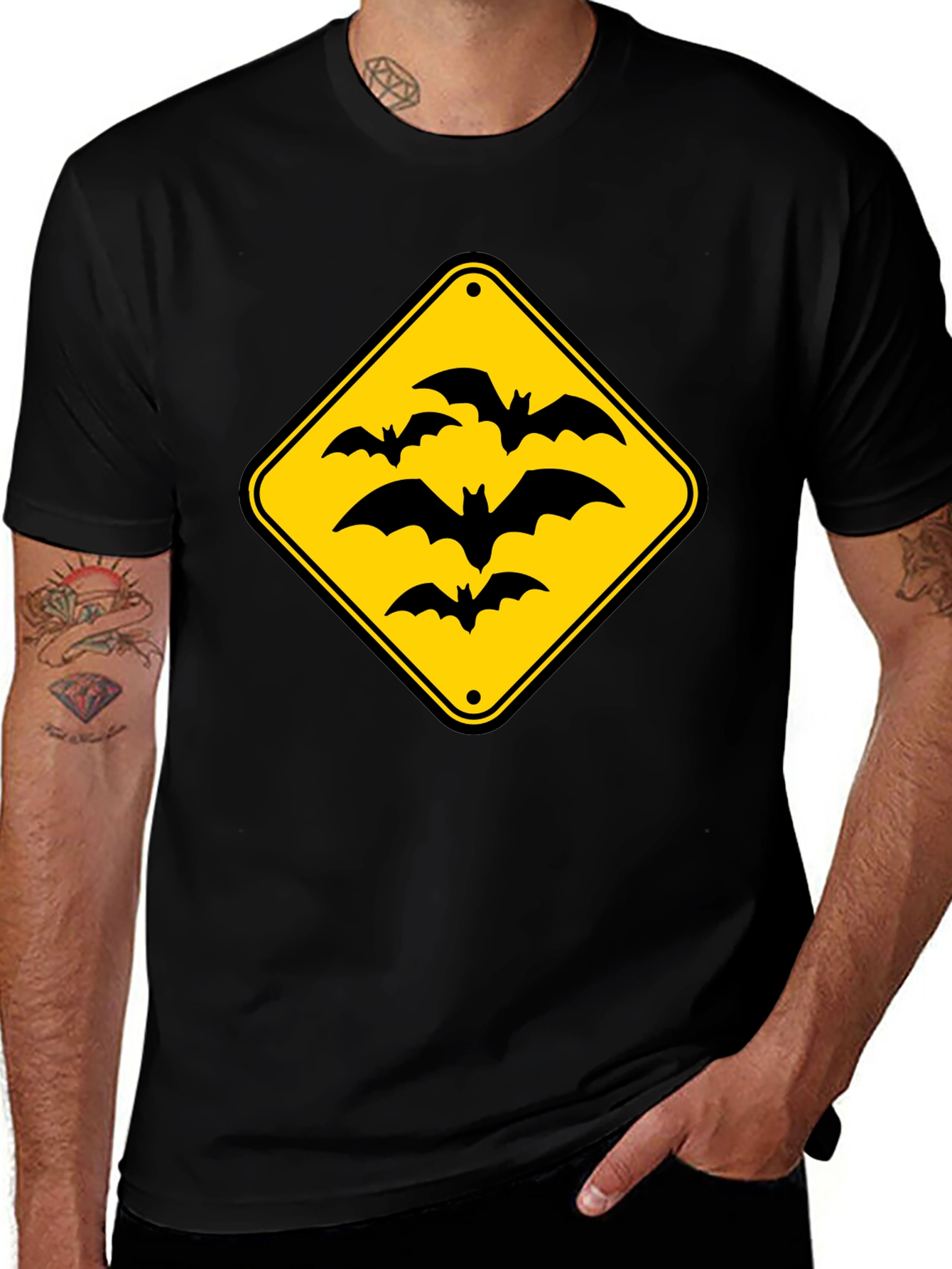 Variant 2 of Bat Crossing T-Shirt - Black Crew Neck