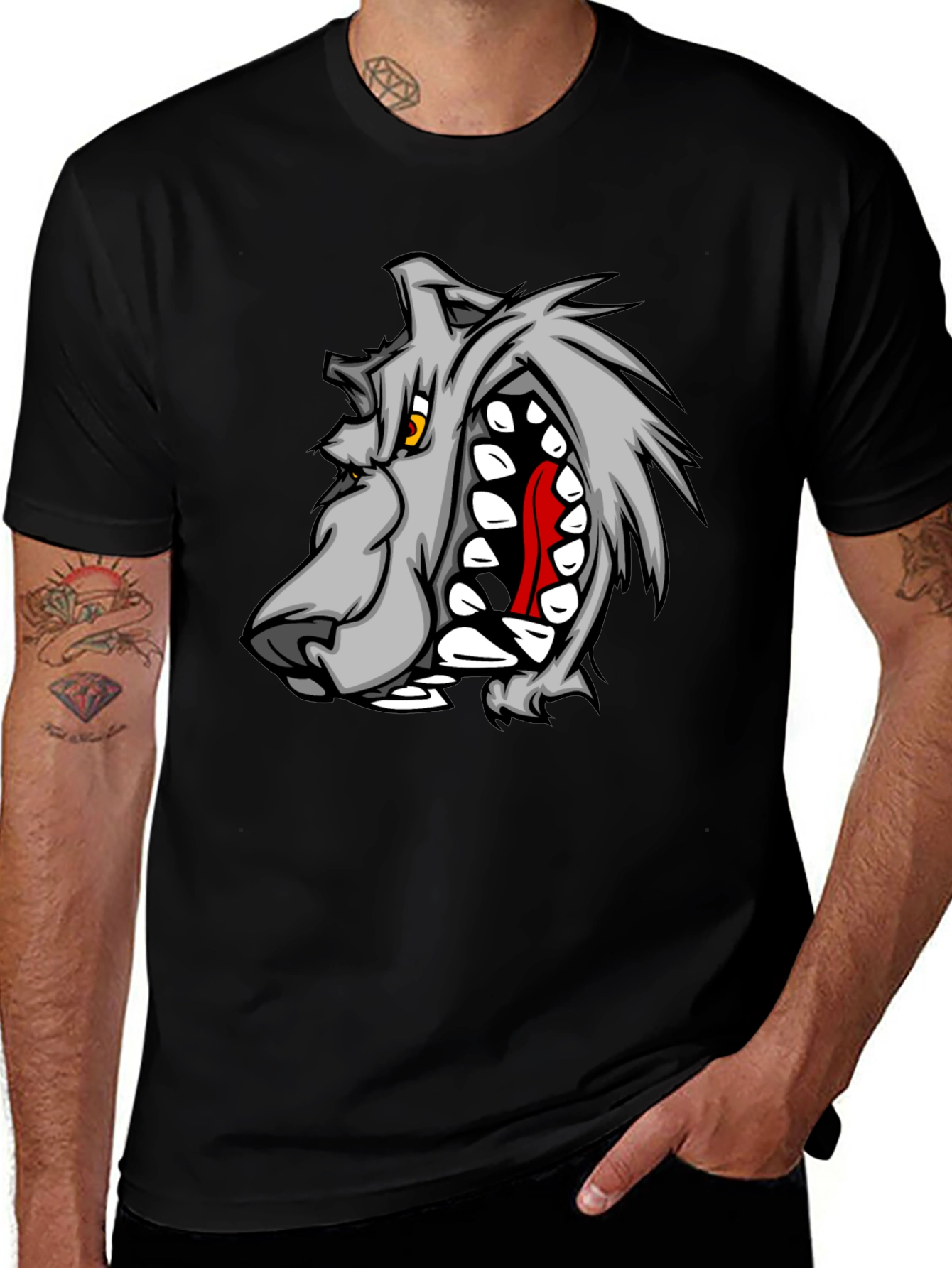 Variant 19 of Men's Black Graphic T-Shirt - Wolf Design