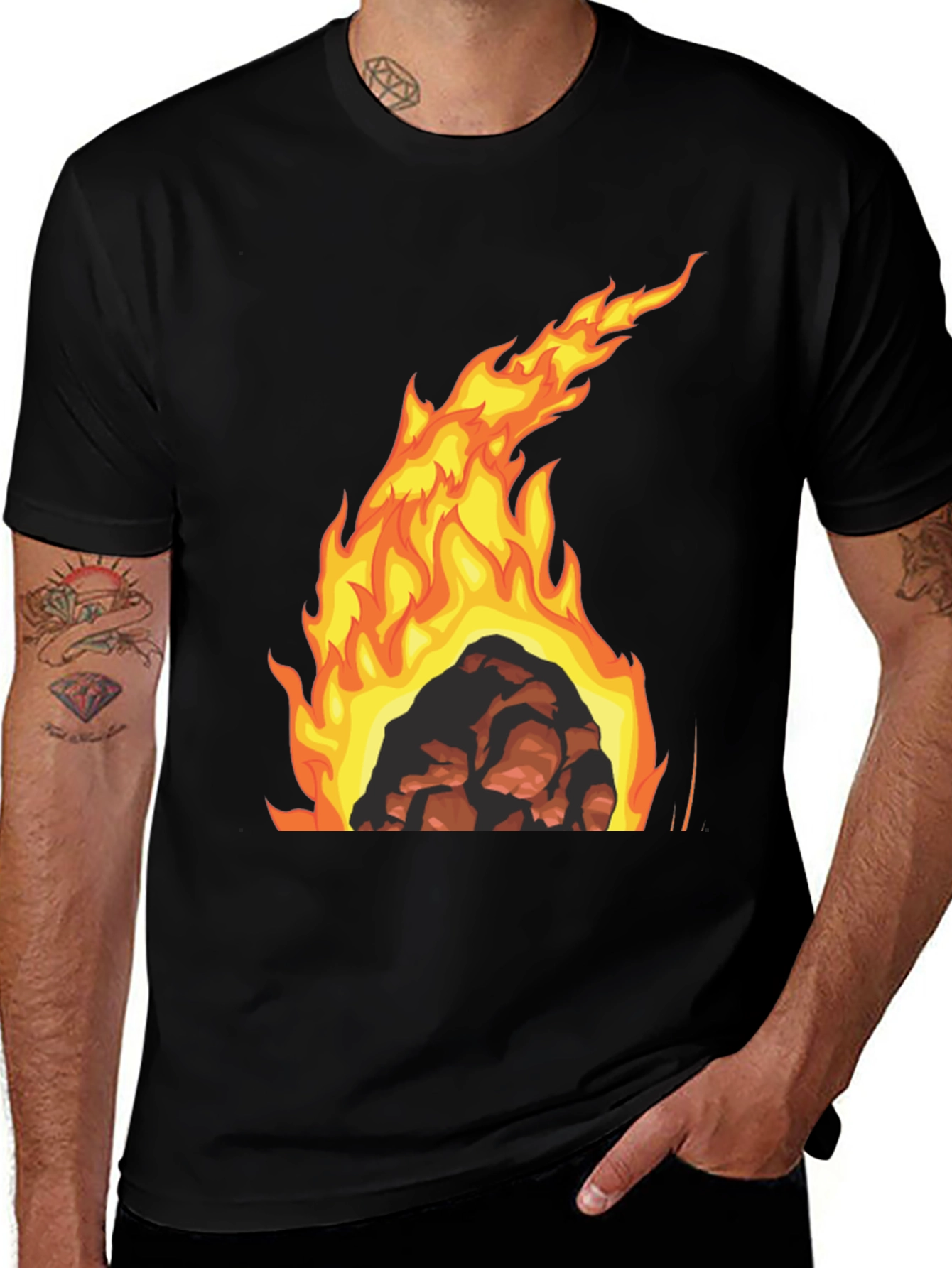 Variant 3 of Fiery Rock Graphic Tee - Bold Black T-Shirt