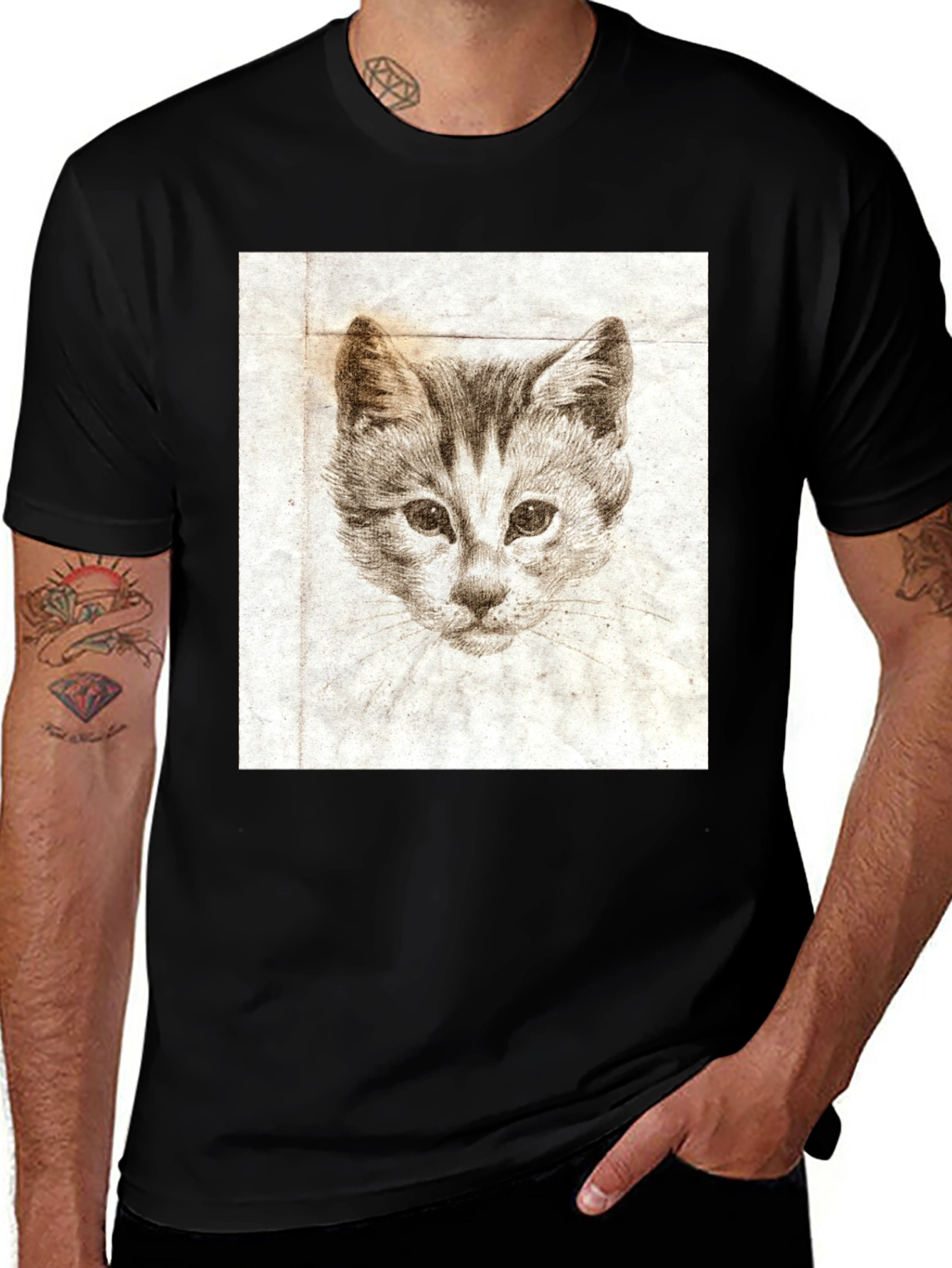 Variant 19 of Vintage Cat Sketch Black T-Shirt