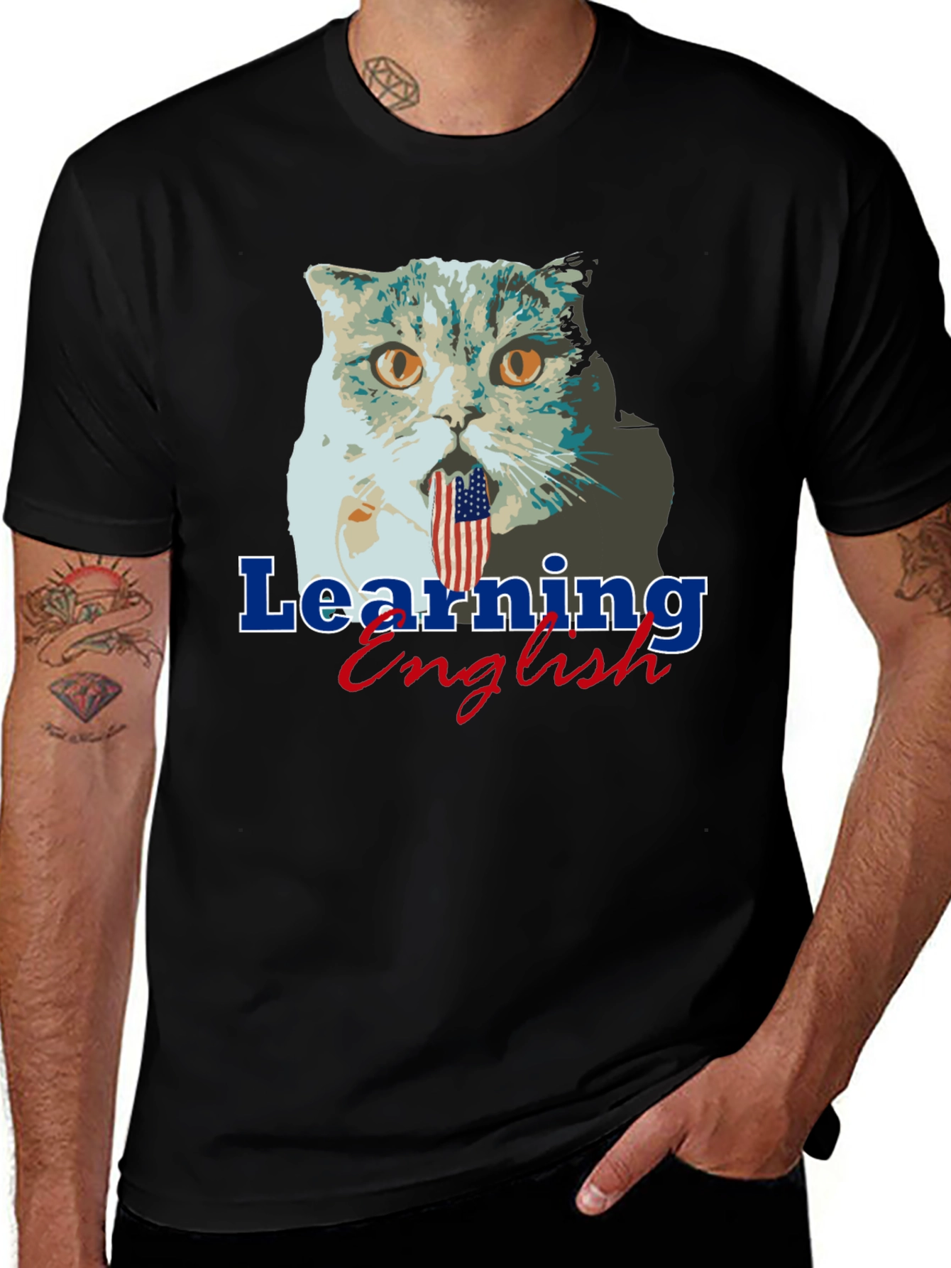 Variant 13 of Funny Cat Learning English Graphic Tee