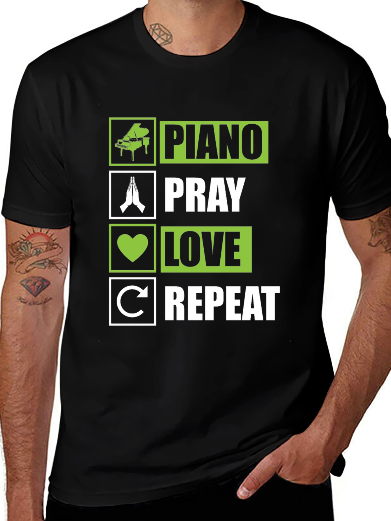 Piano Pray Love Repeat T-Shirt - Novelty Tee