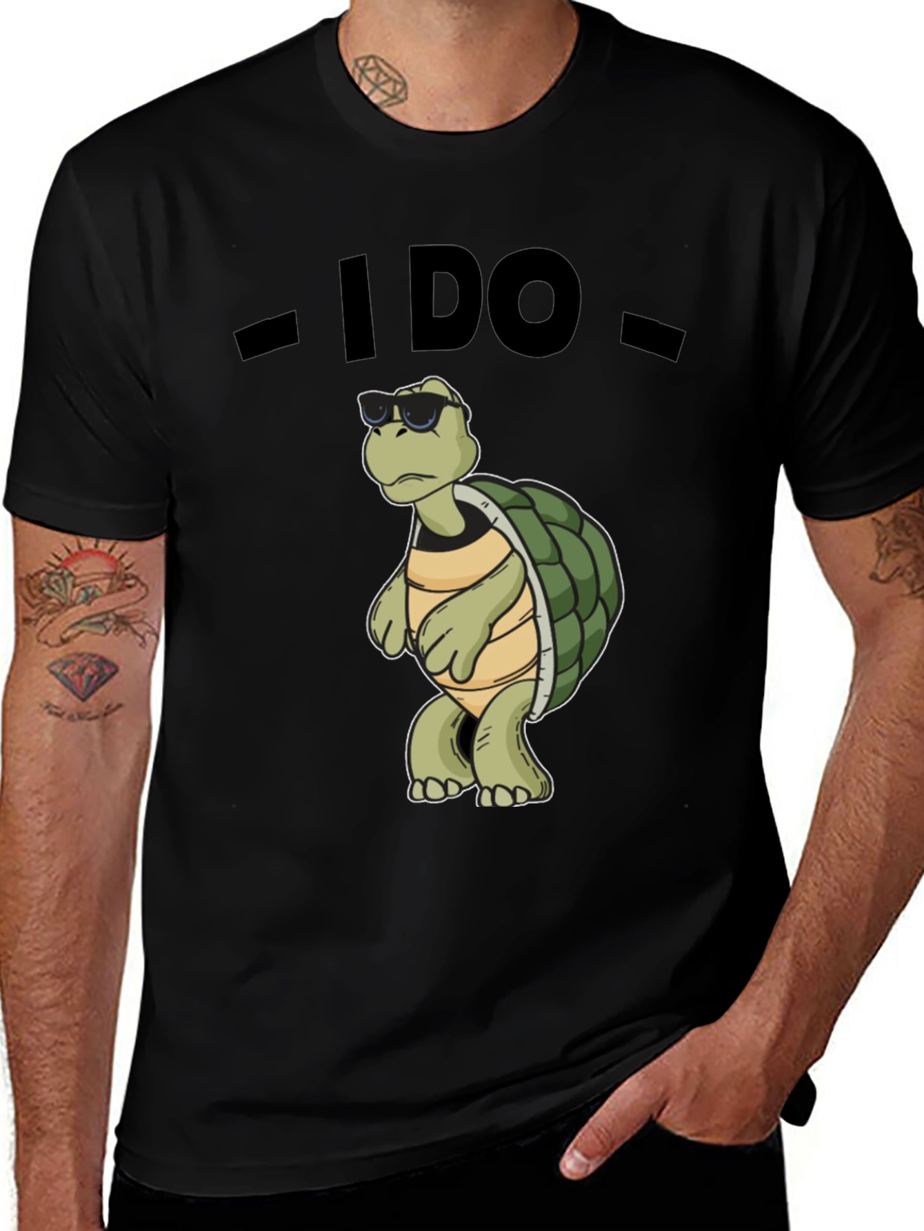 Variant 10 of Cool Turtle T-Shirt - I Do - Black Cotton Tee