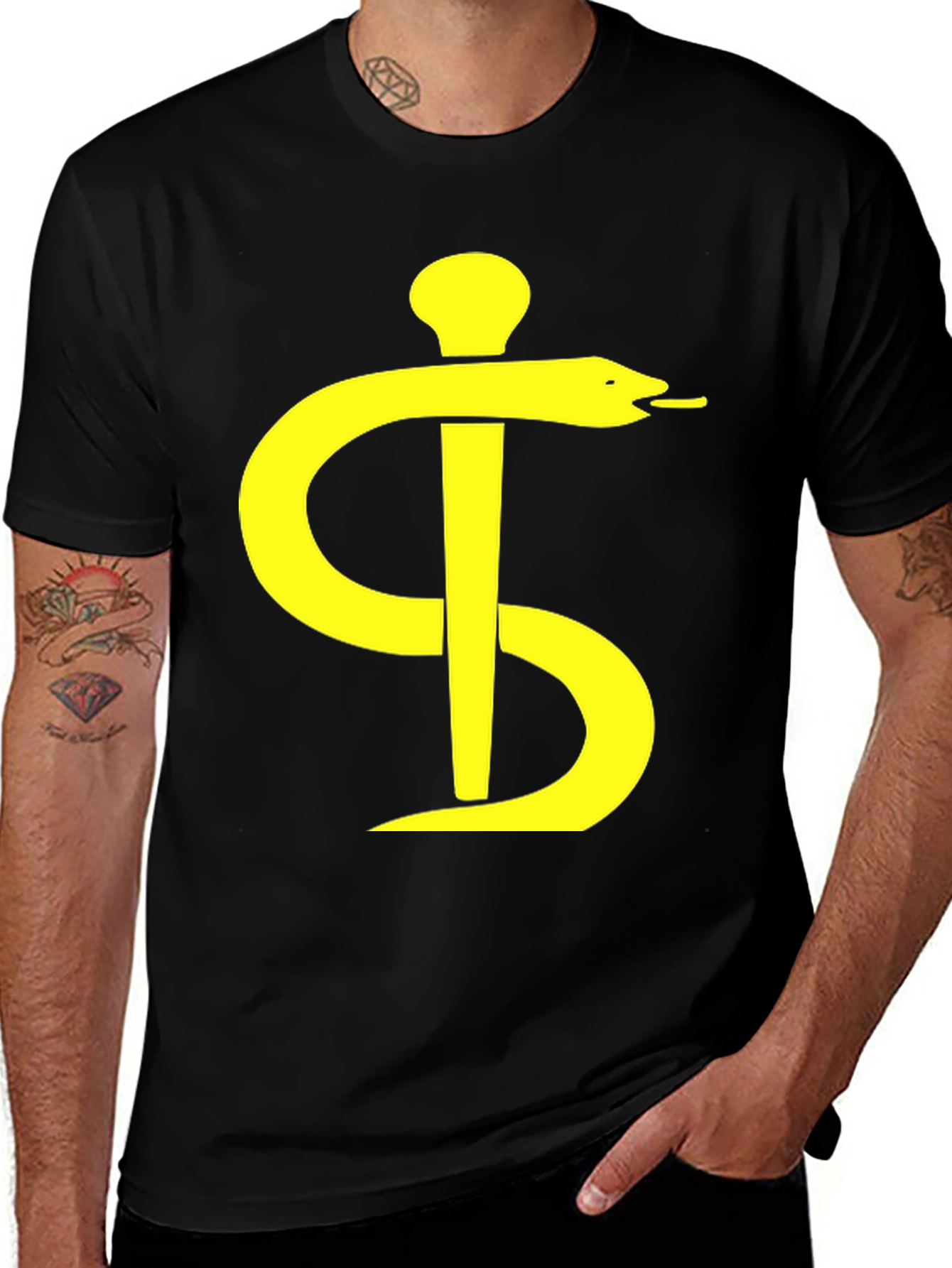 Snake and Staff Graphic T-Shirt - Black