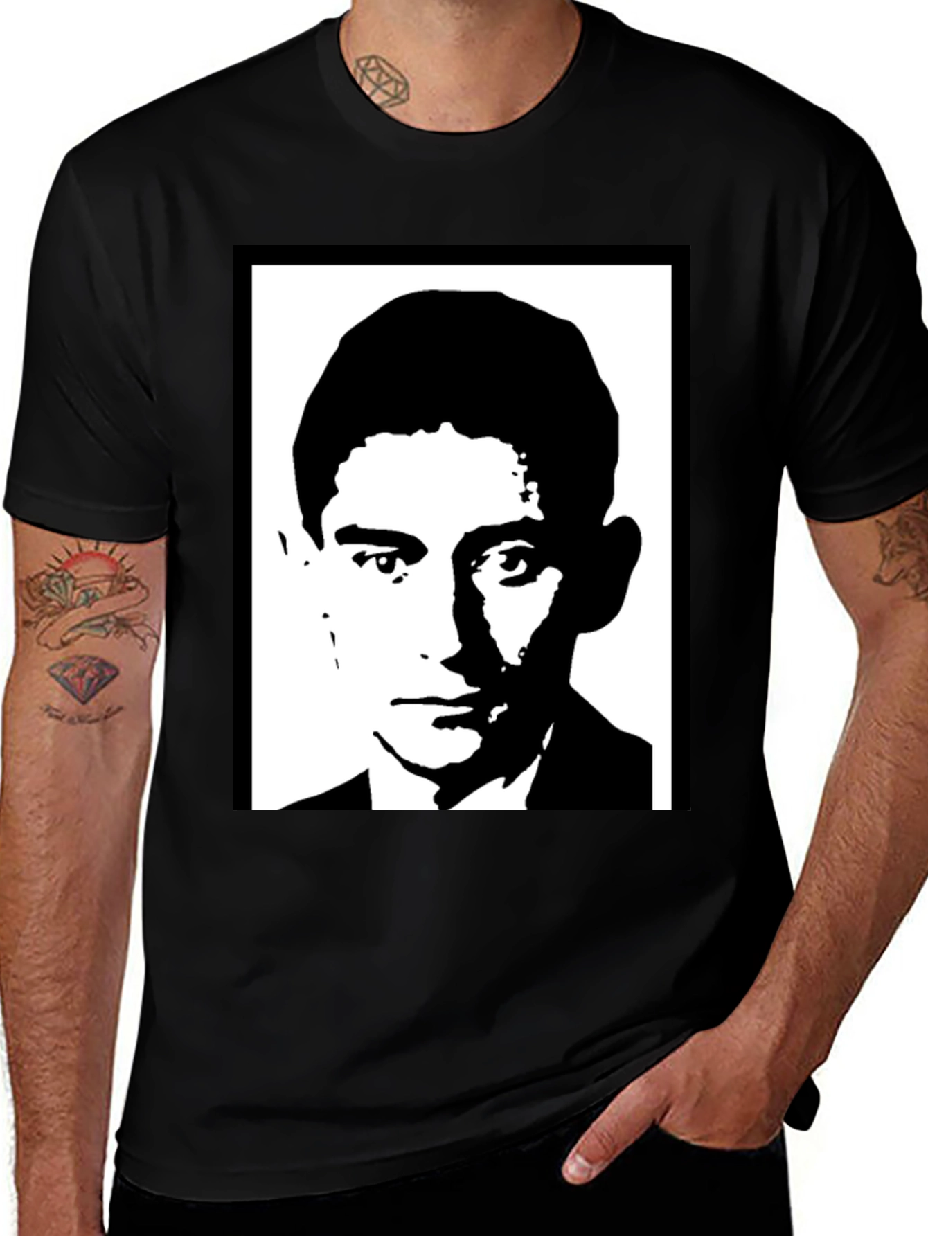 Kafka Portrait Black T-Shirt - Literary Cool