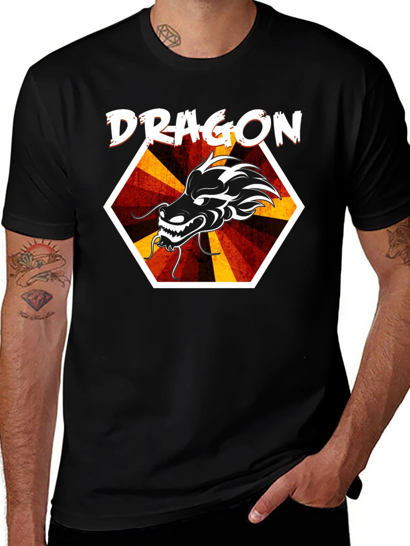 Variant 13 of Dragon Graphic Tee - Retro Style Black T-Shirt
