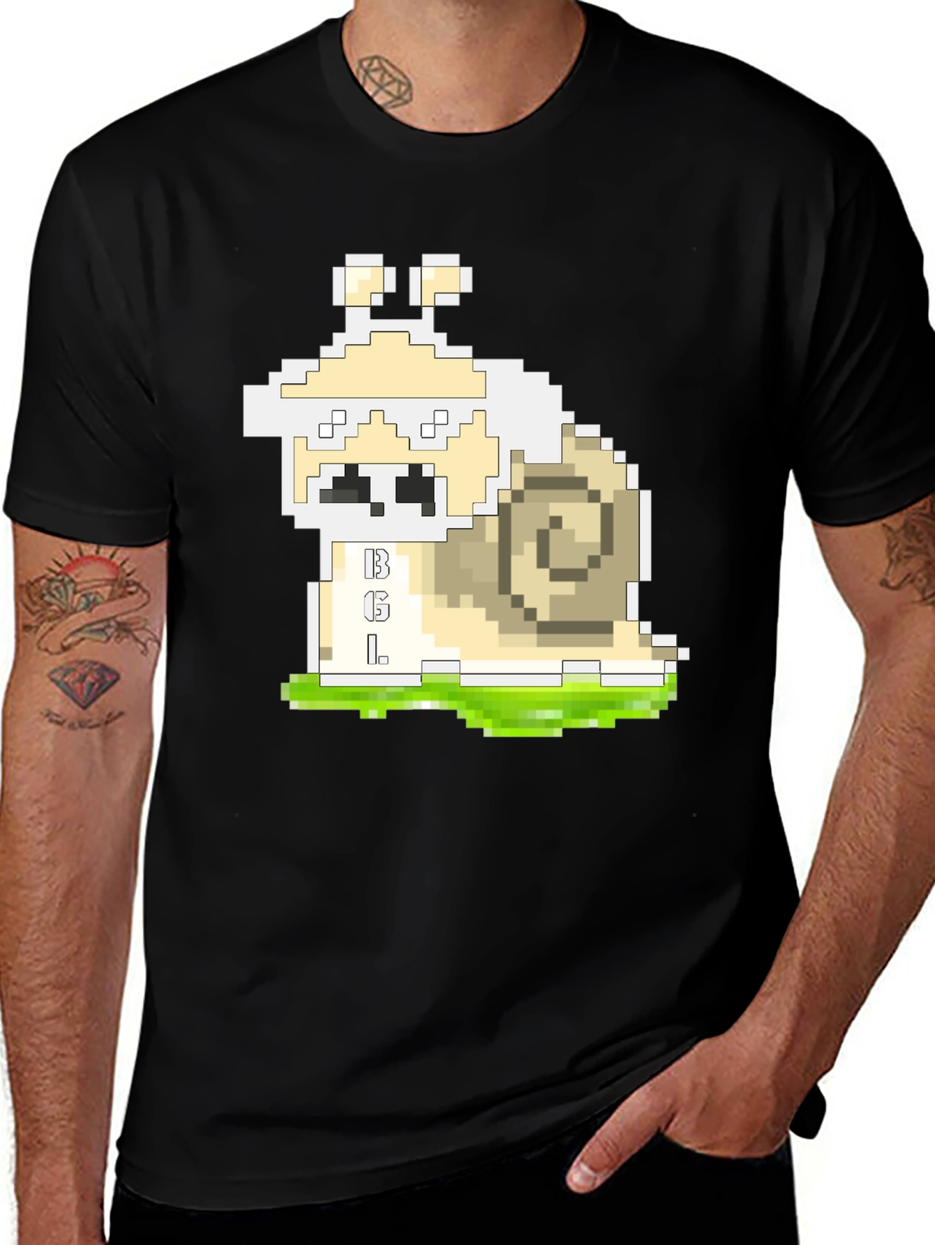 Variant 20 of Pixel Art Snail Graphic Tee - Black T-Shirt