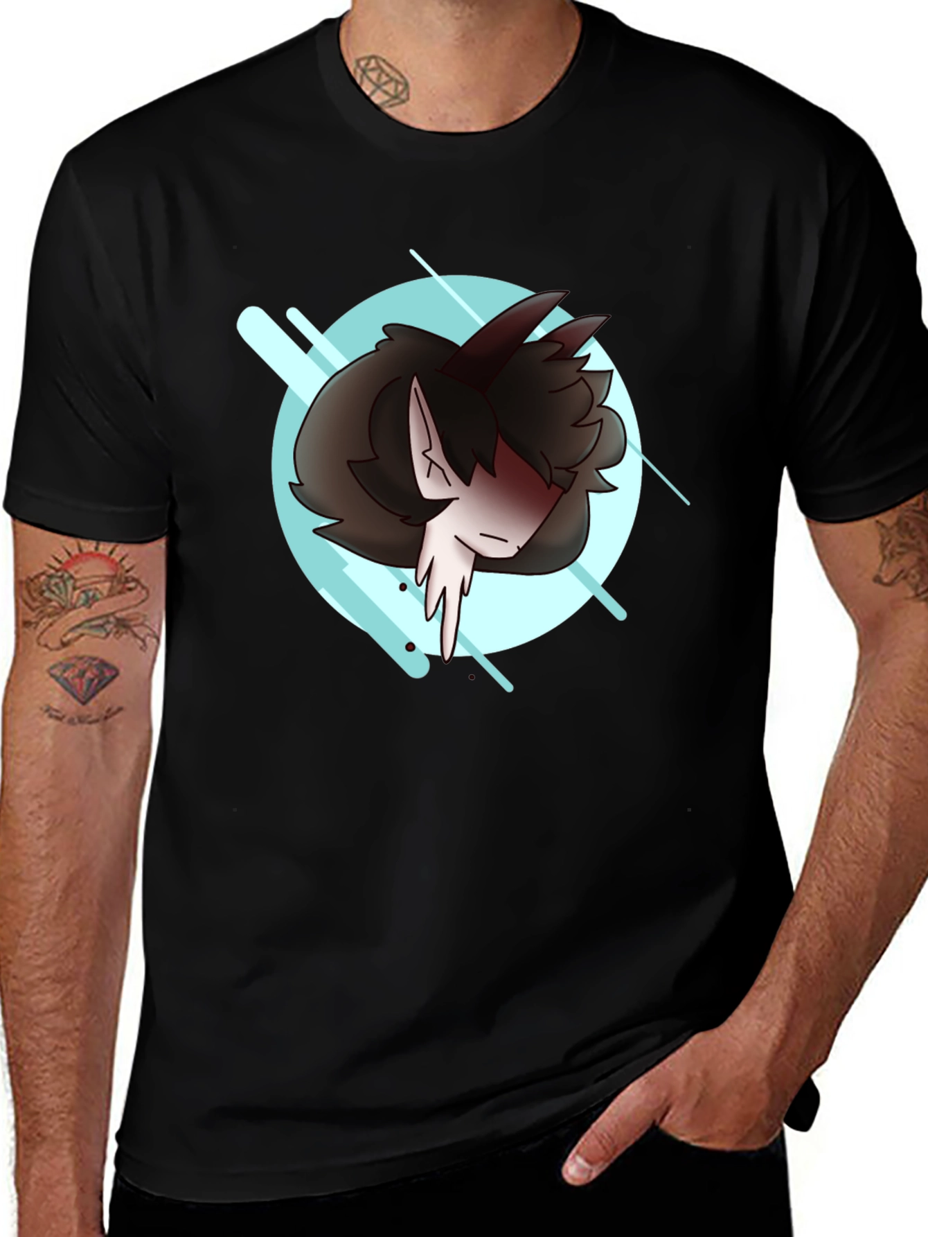 Variant 15 of Anime Style Graphic Tee - Black Cotton Blend Shirt