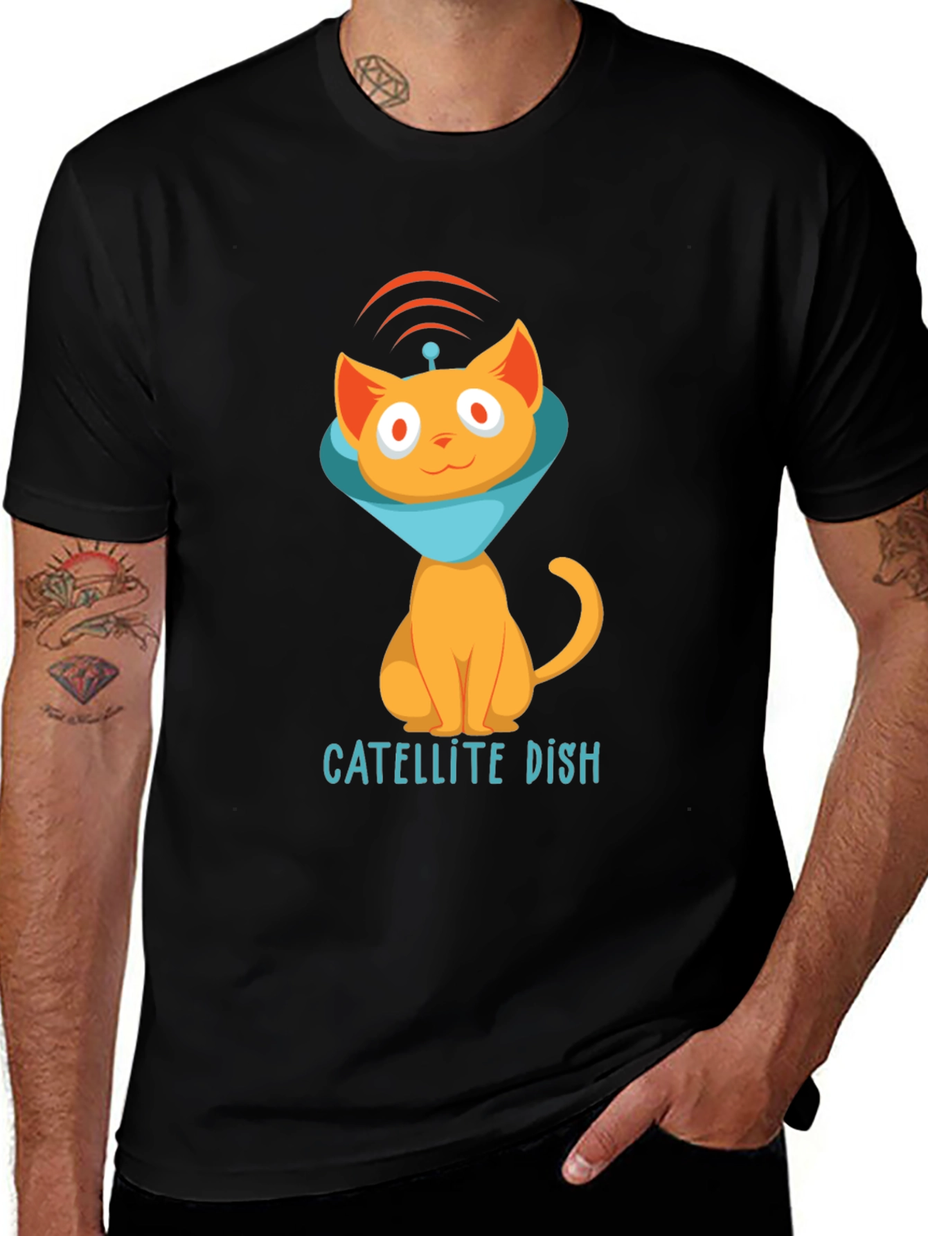 Variant 14 of Satellite Dish Cat T-Shirt - Quirky Graphic Tee