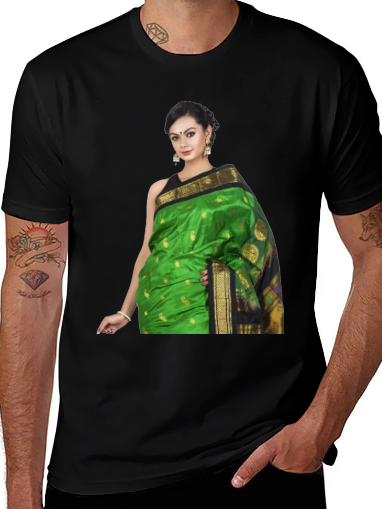 Variant 11 of Stylish T-Shirt with Elegant Woman Saree Print