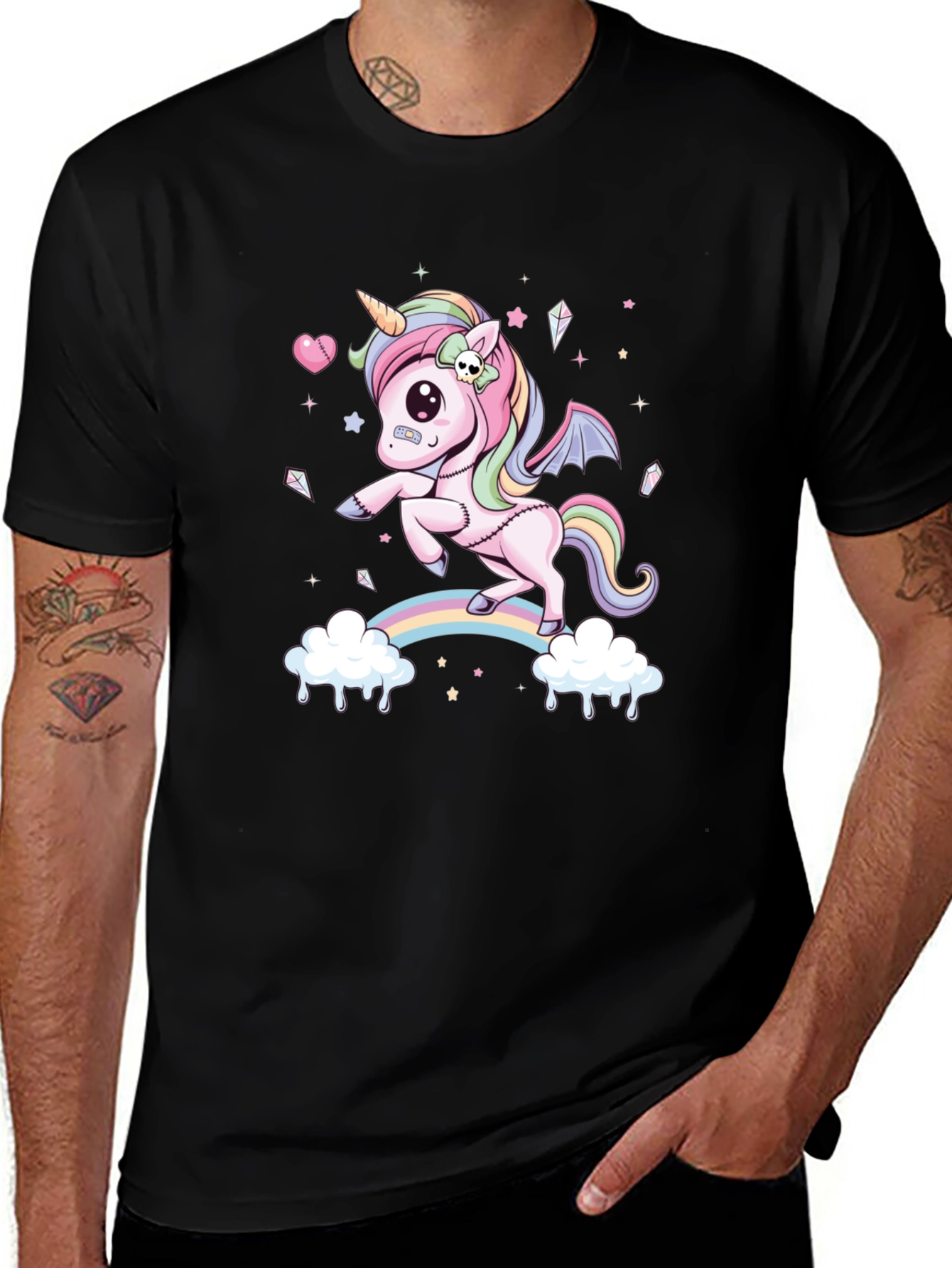 Variant 26 of Unicorn Rainbow Graphic Tee - Men's Black T-Shirt
