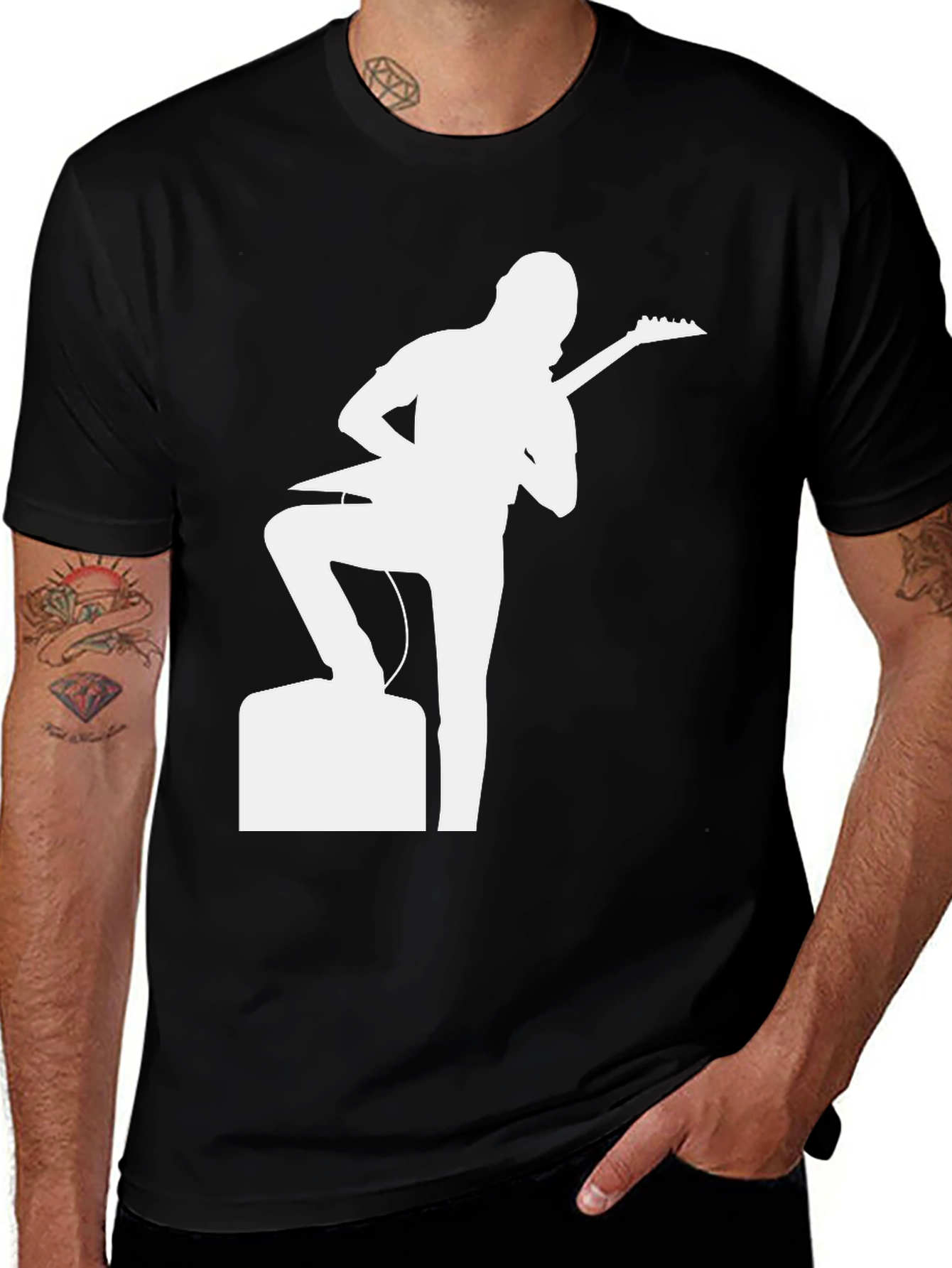 Black Guitar Player Graphic Tee - Black Cotton T-Shirt main image