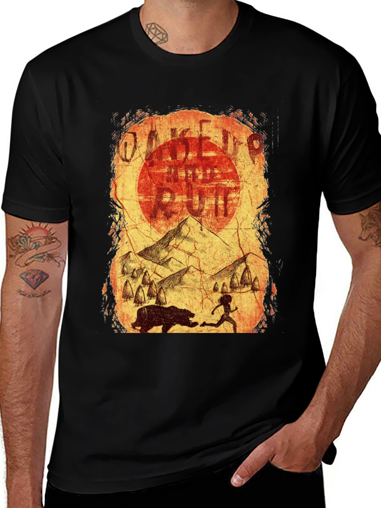Variant 22 of Wake Up & Run T-Shirt - Cave Art Style