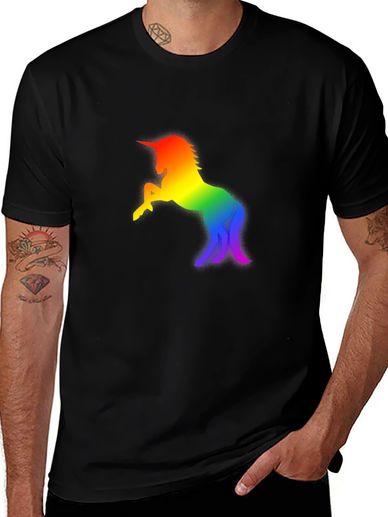 Variant 16 of Rainbow Unicorn Graphic T-Shirt - Stylish Black Tee