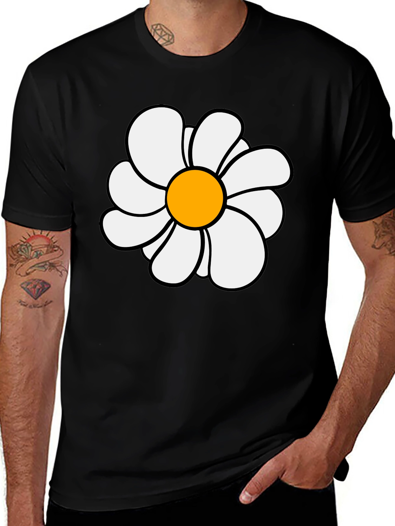 Variant 21 of Daisy Flower Graphic Tee - Unisex Black T-Shirt