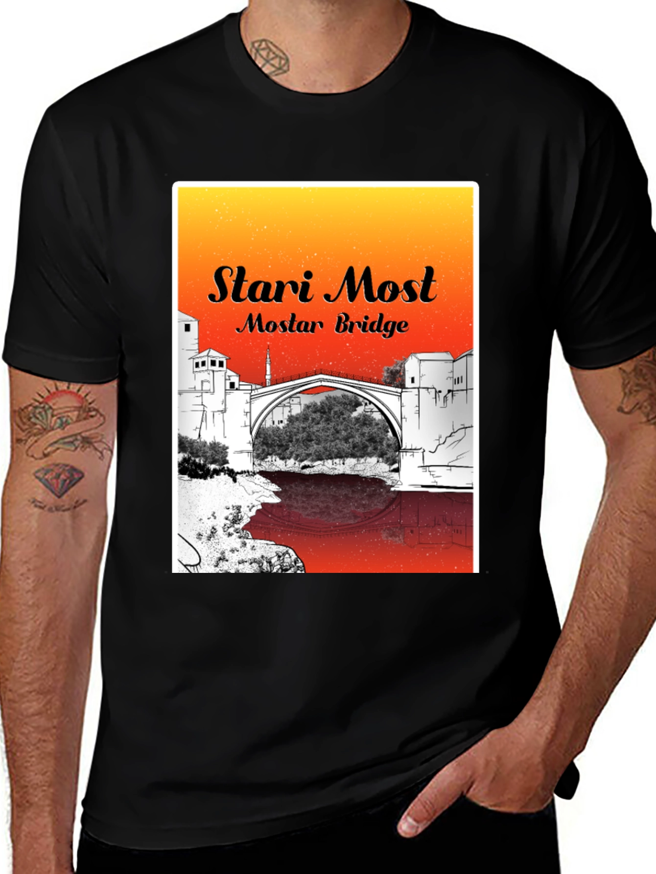 Stari Most Mostar Bridge Black T-Shirt