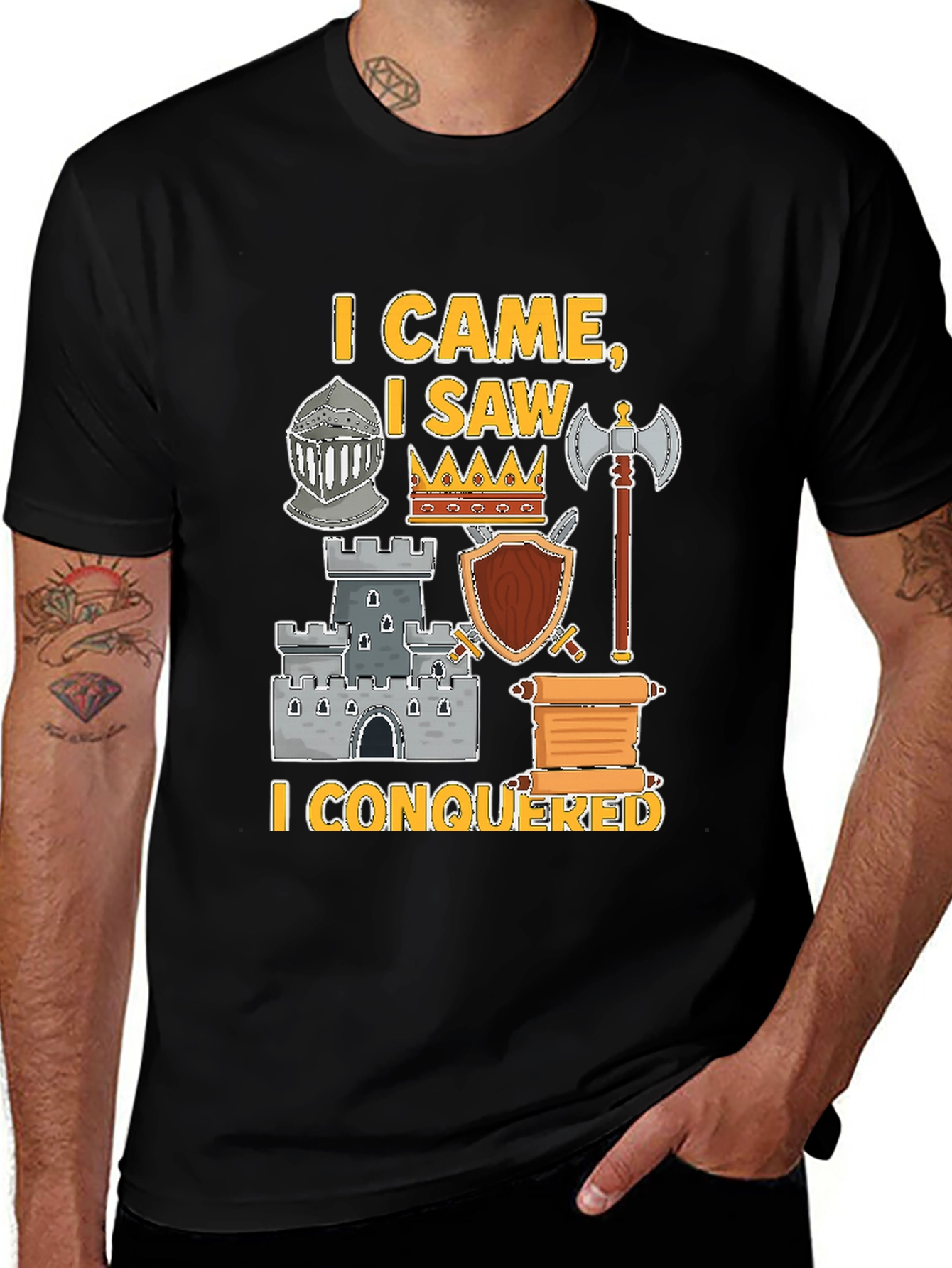 I Came I Saw I Conquered Medieval Knight Black T-Shirt