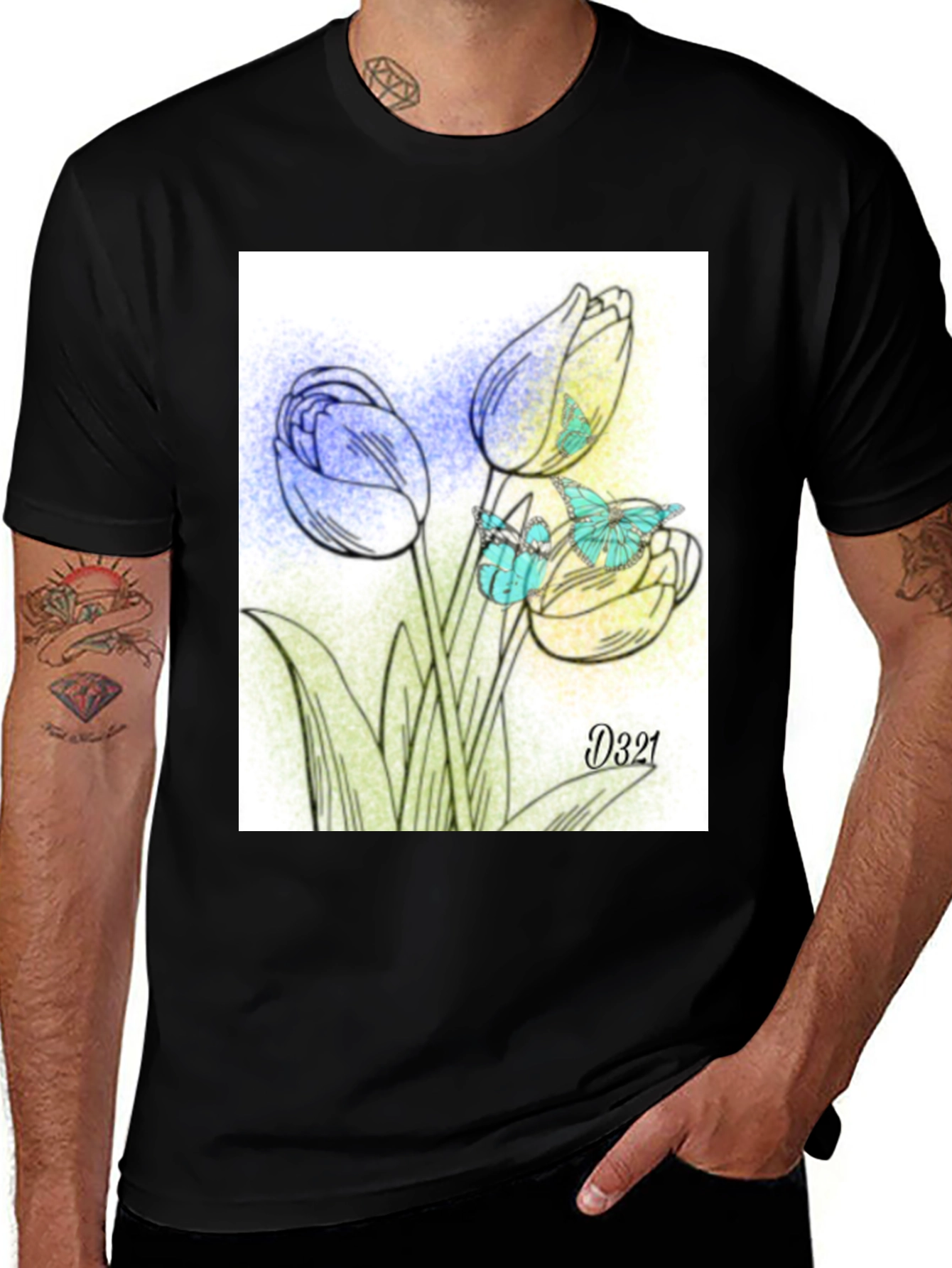 Variant 26 of Floral Butterfly Graphic Tee - Artistic Men's T-Shirt