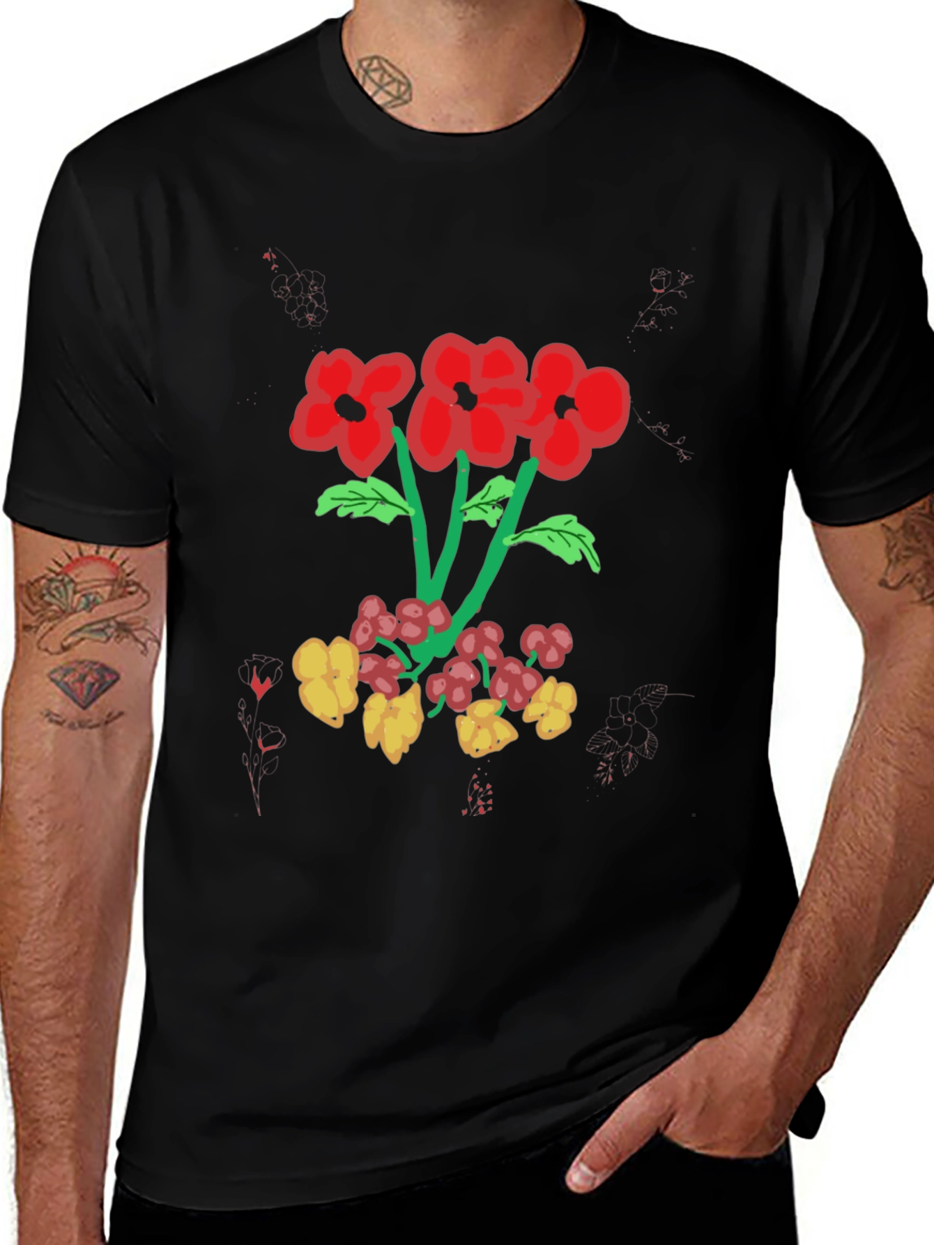 Variant 6 of Floral Graphic Print Black T-Shirt