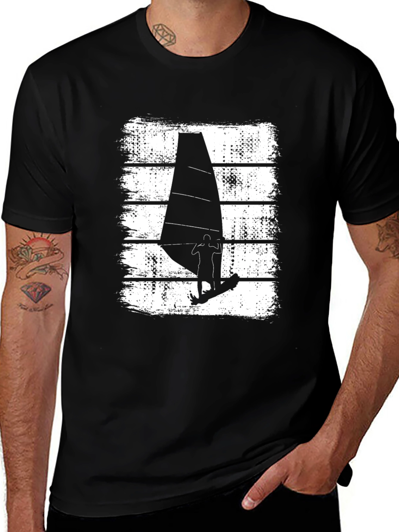 Variant 16 of Windsurfing Graphic Tee - Black Cotton T-Shirt