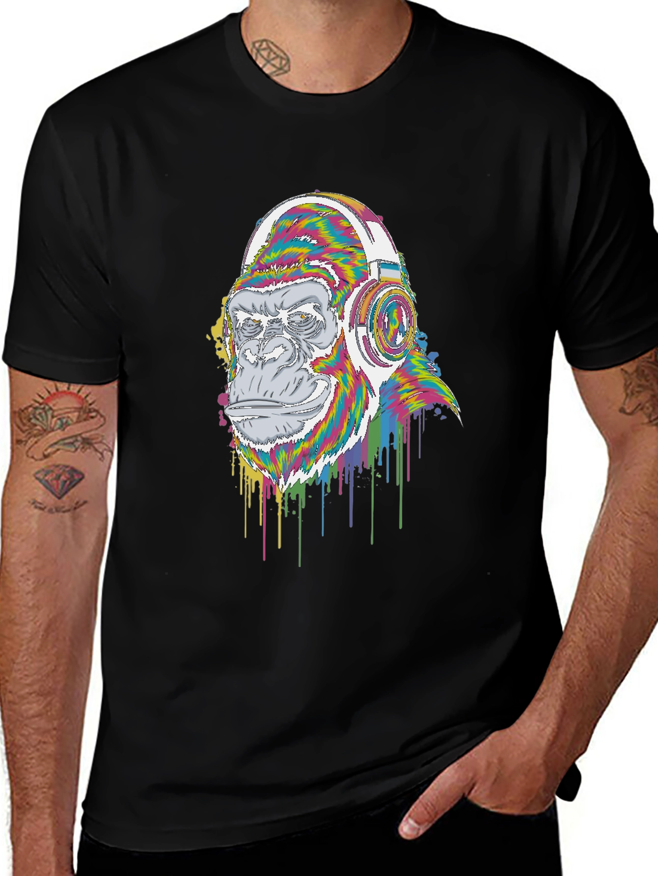 Variant 18 of Gorilla with Headphones Graphic Tee - Black