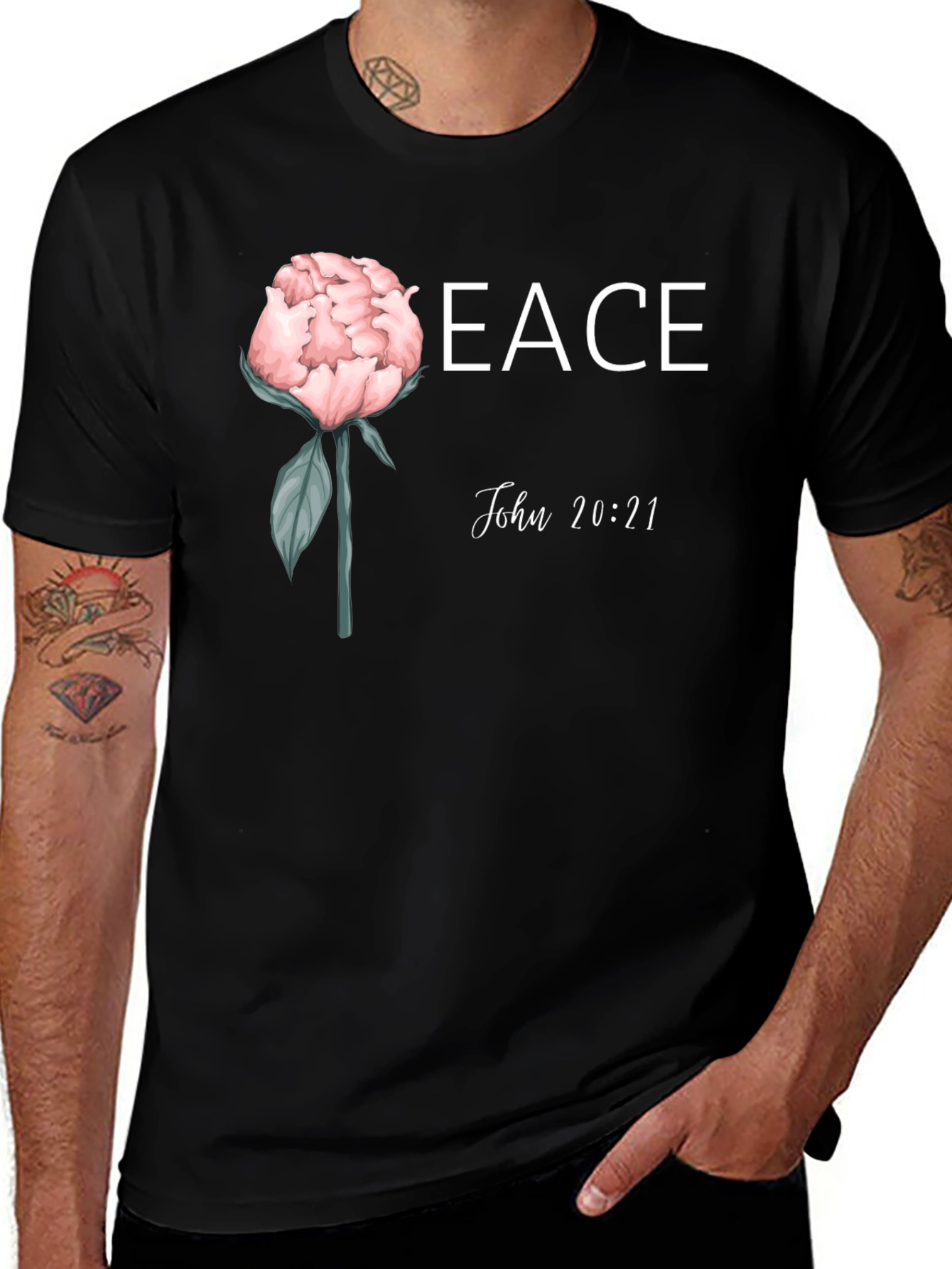 Black Peace John 20:21 Floral T-Shirt main image
