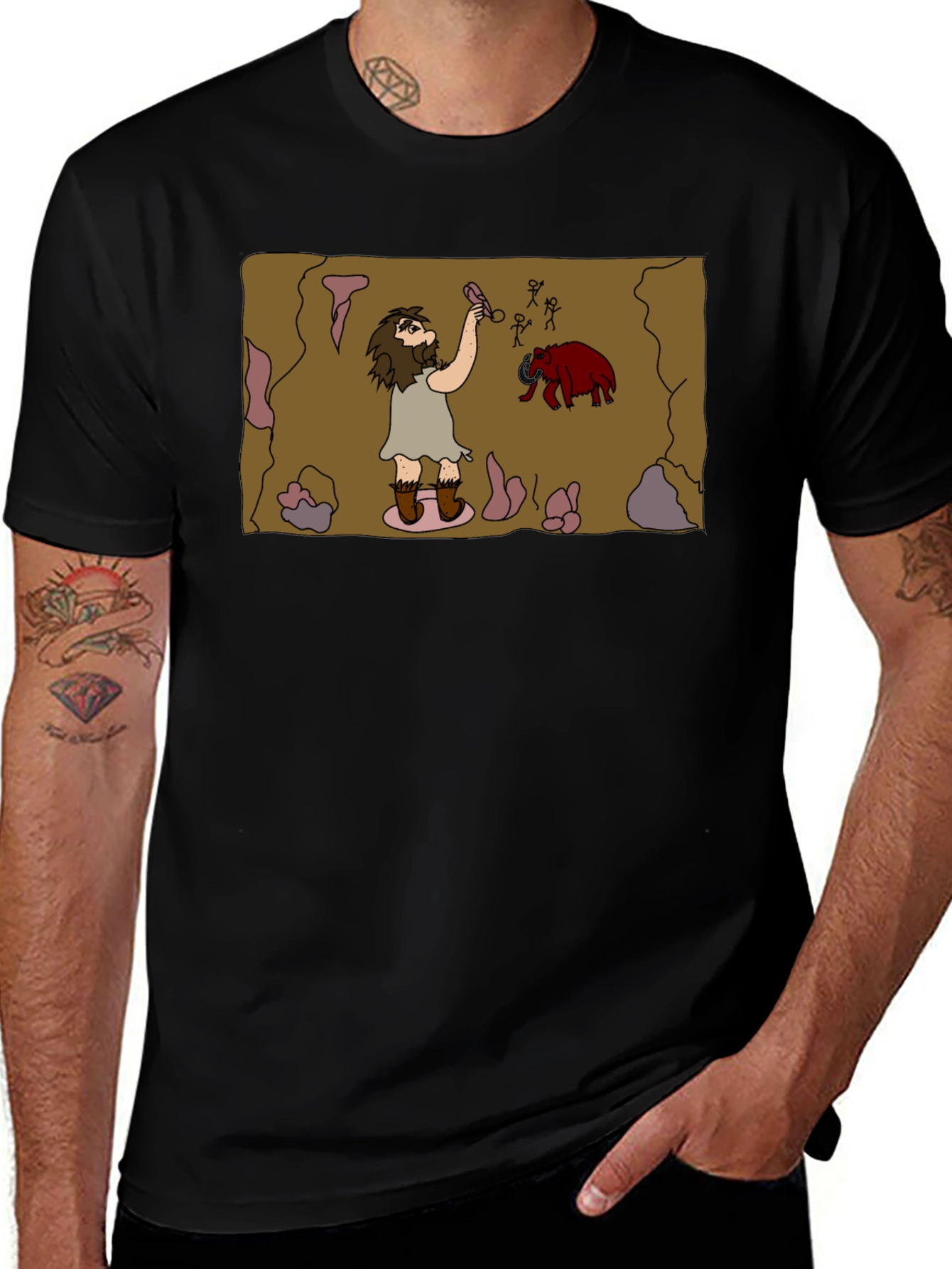 Variant 20 of Caveman Art Black T-Shirt - Prehistoric Fun