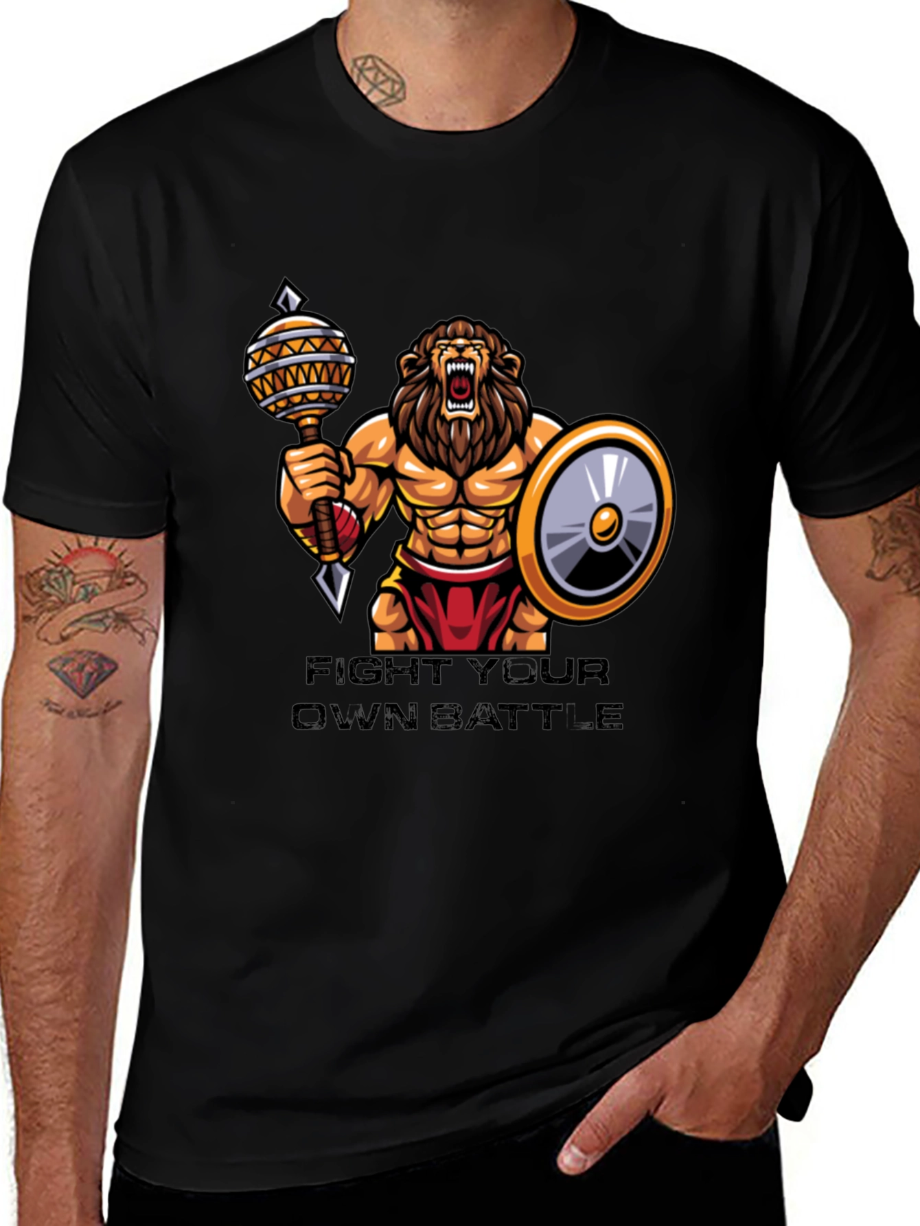 Variant 6 of Fight Your Own Battle Graphic Tee - Lion Warrior Design