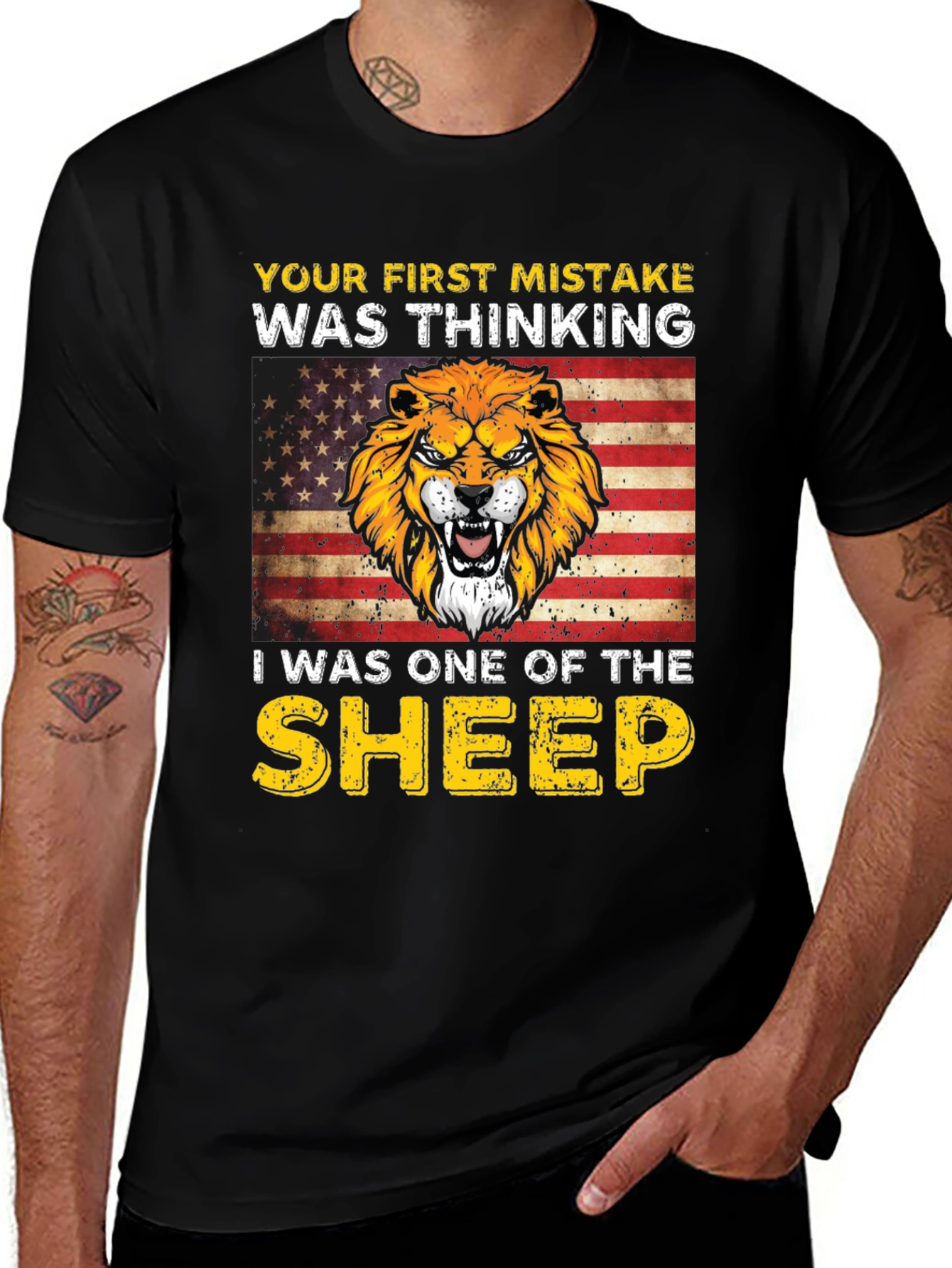 Variant 14 of Lion USA Flag T-Shirt - Sheep