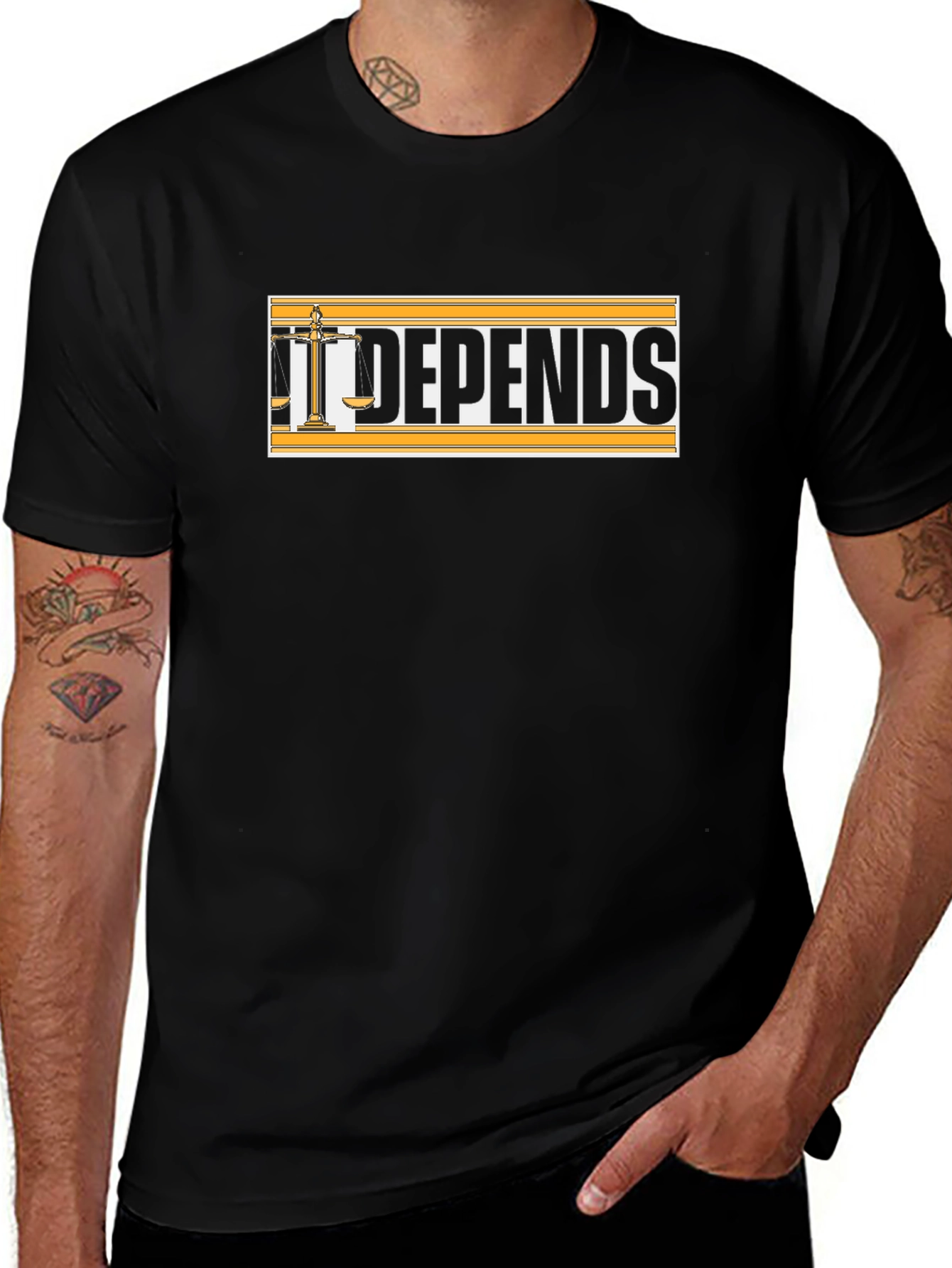 It Depends T-Shirt - Scales of Justice Design