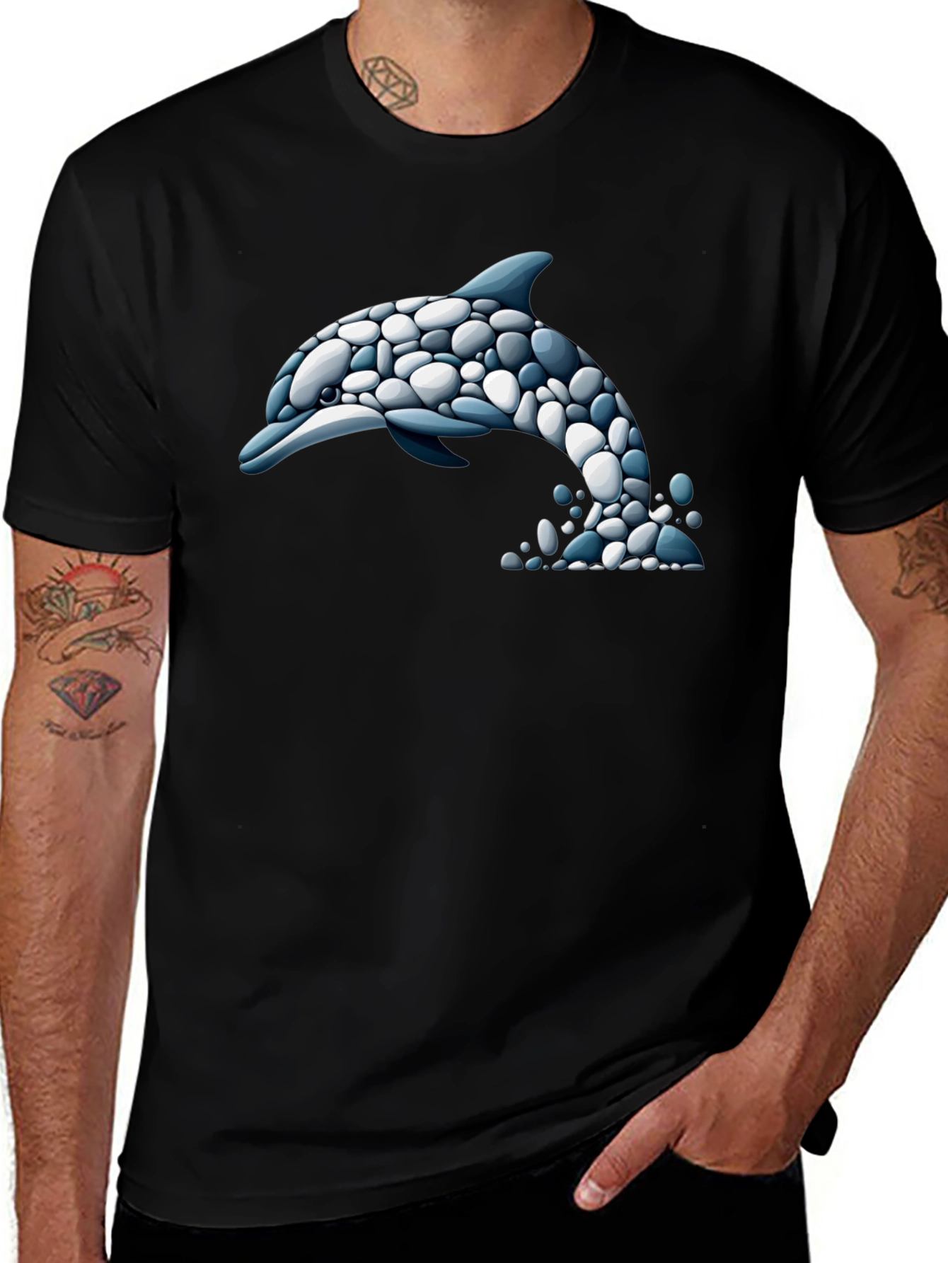 Variant 9 of Stone Dolphin Graphic Tee - Black Cotton T-Shirt