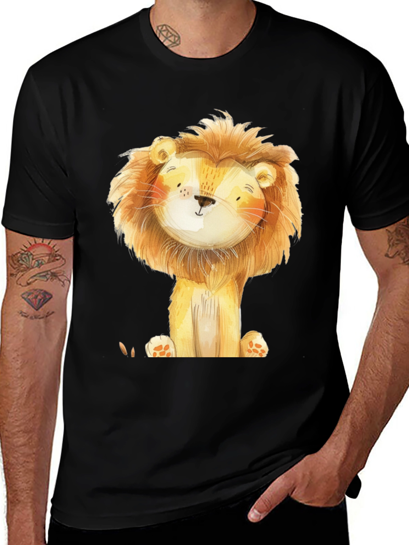 Variant 21 of Cute Lion Graphic Print Black T-Shirt