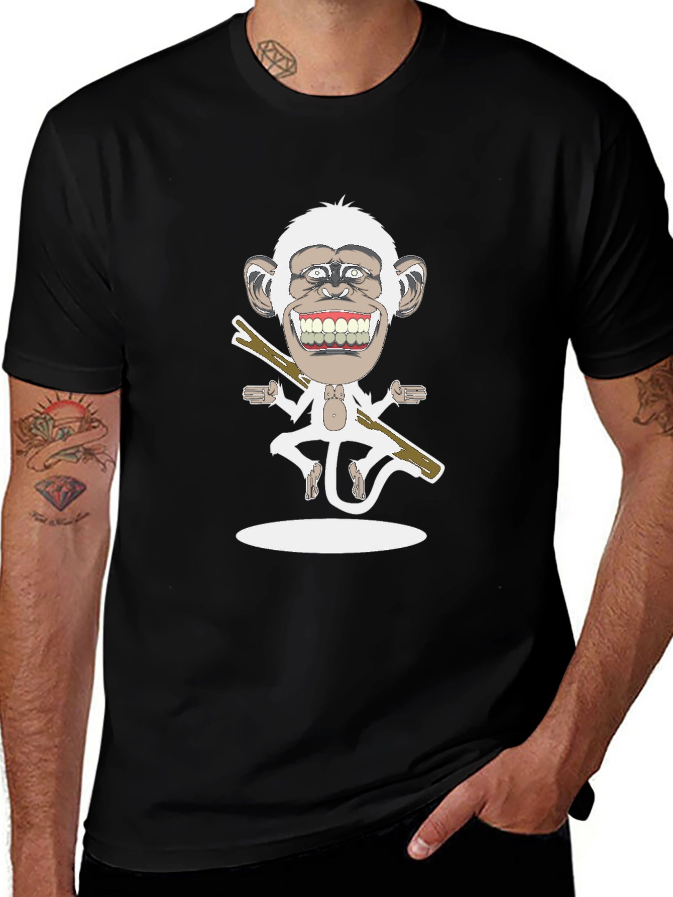 Black Cartoon Monkey Graphic Tee - Black main image