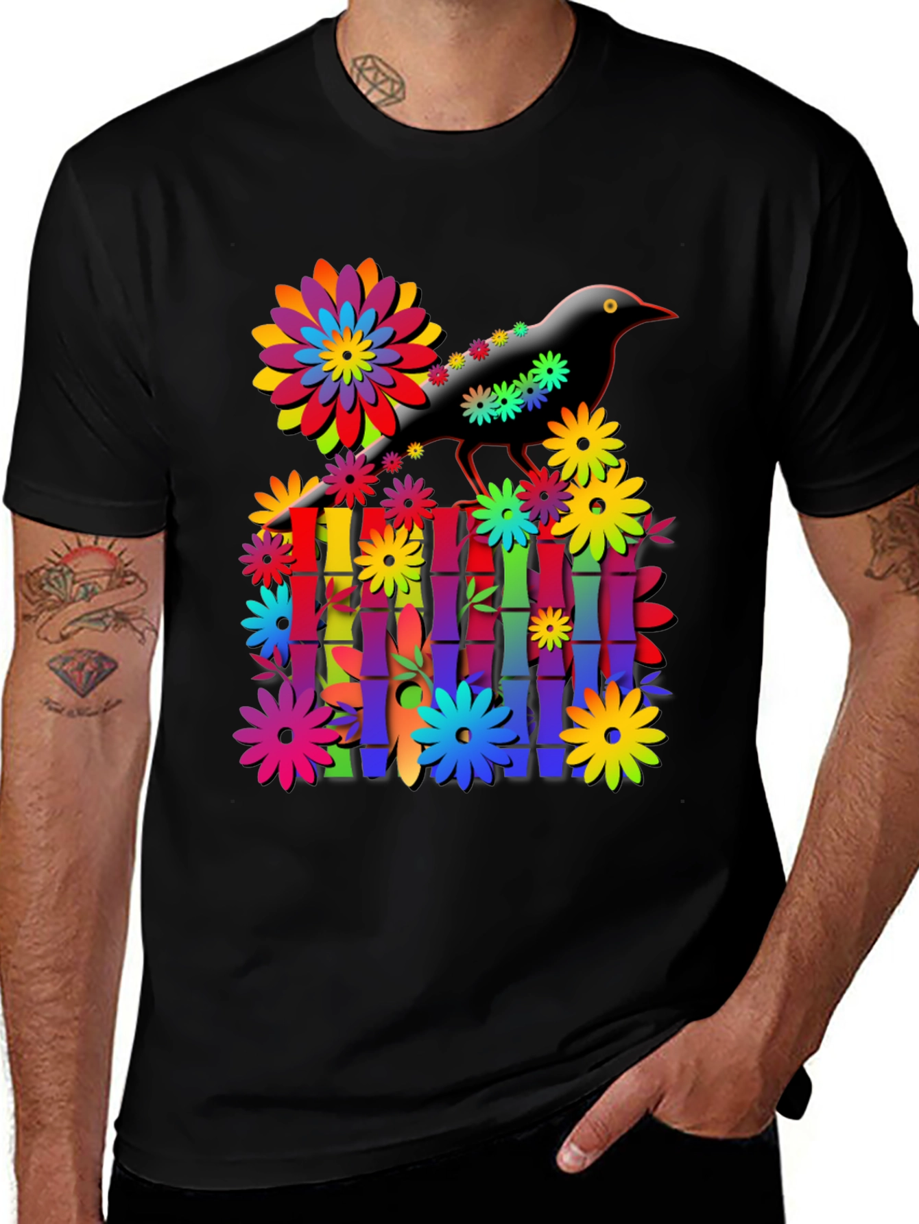 Variant 13 of Colorful Bird and Flowers Graphic T-Shirt