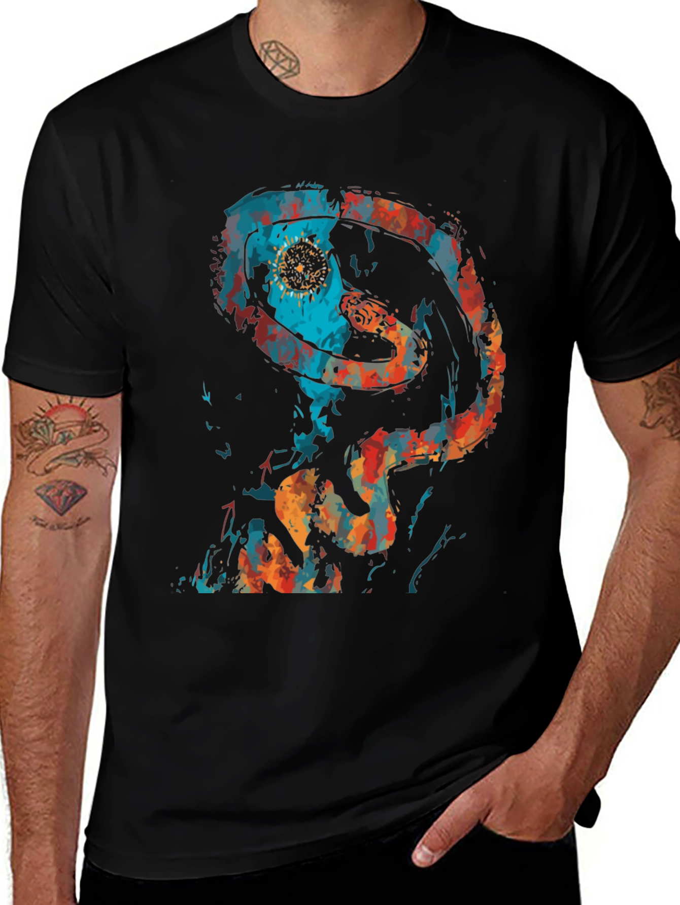 Variant 15 of Abstract Snake Graphic Black T-Shirt