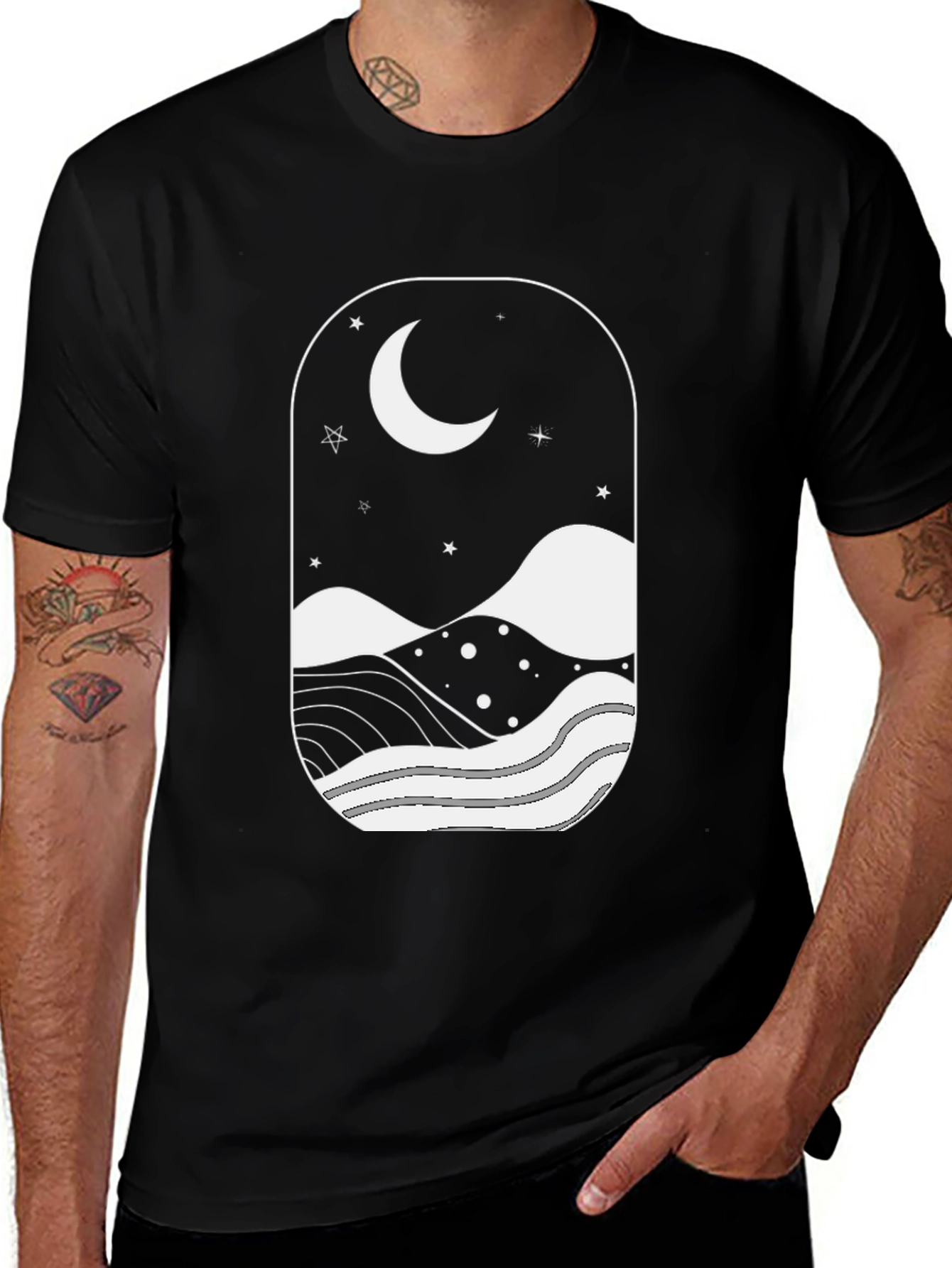 Variant 14 of Moonlit Landscape Black Graphic T-Shirt