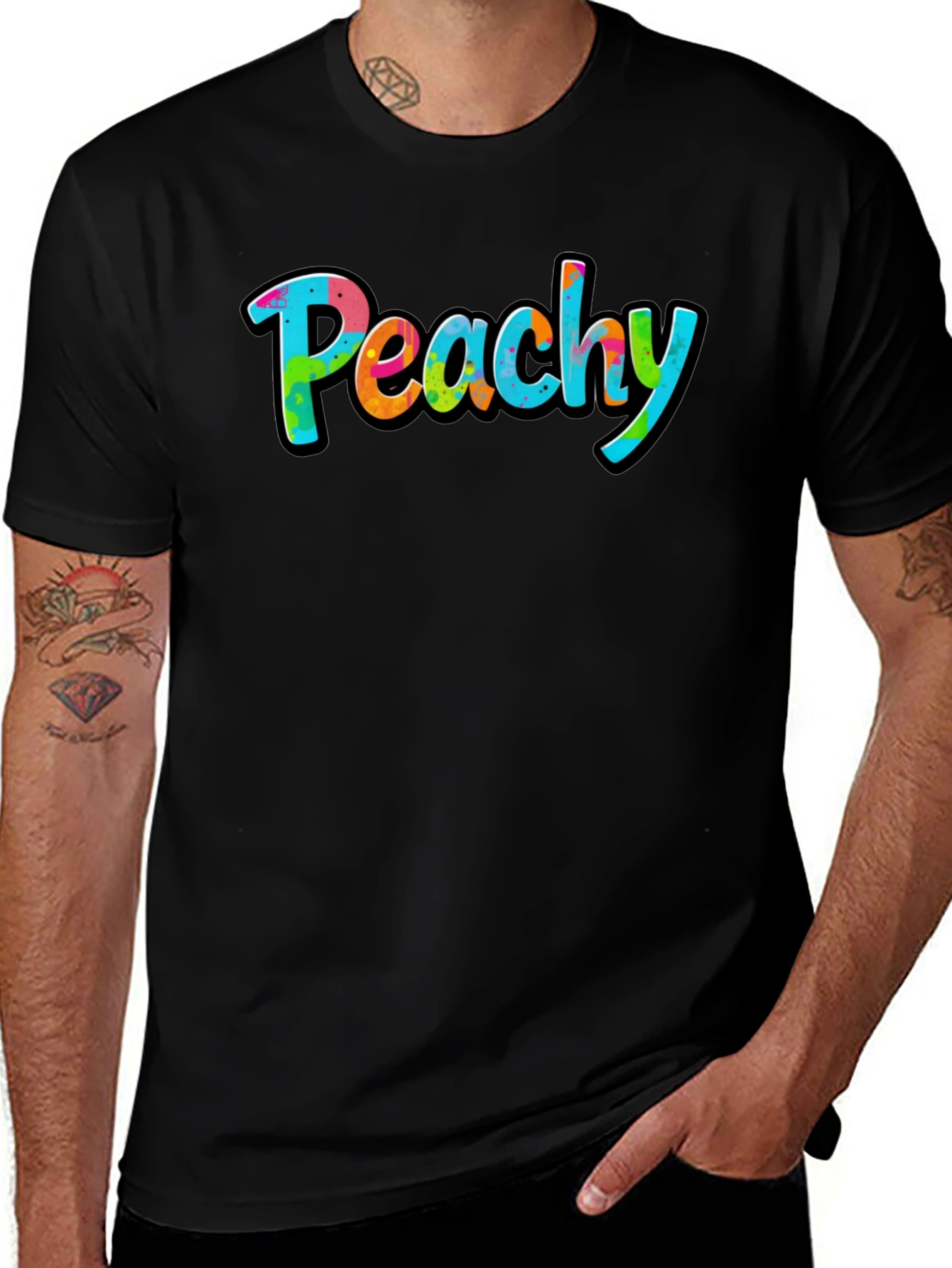 Peachy Graphic Black T-Shirt - Casual Style