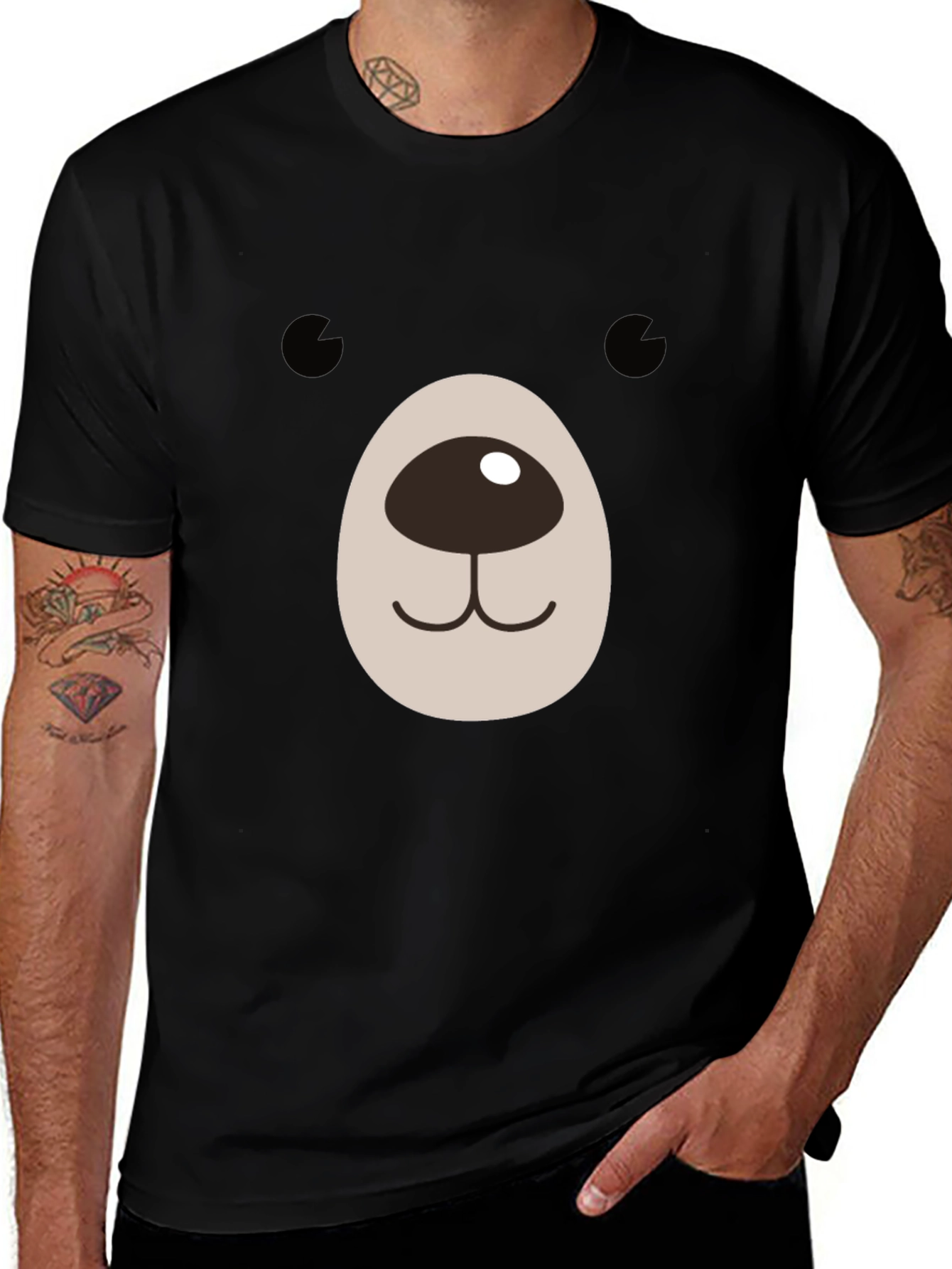 Variant 12 of Cute Bear Face Graphic Black T-Shirt
