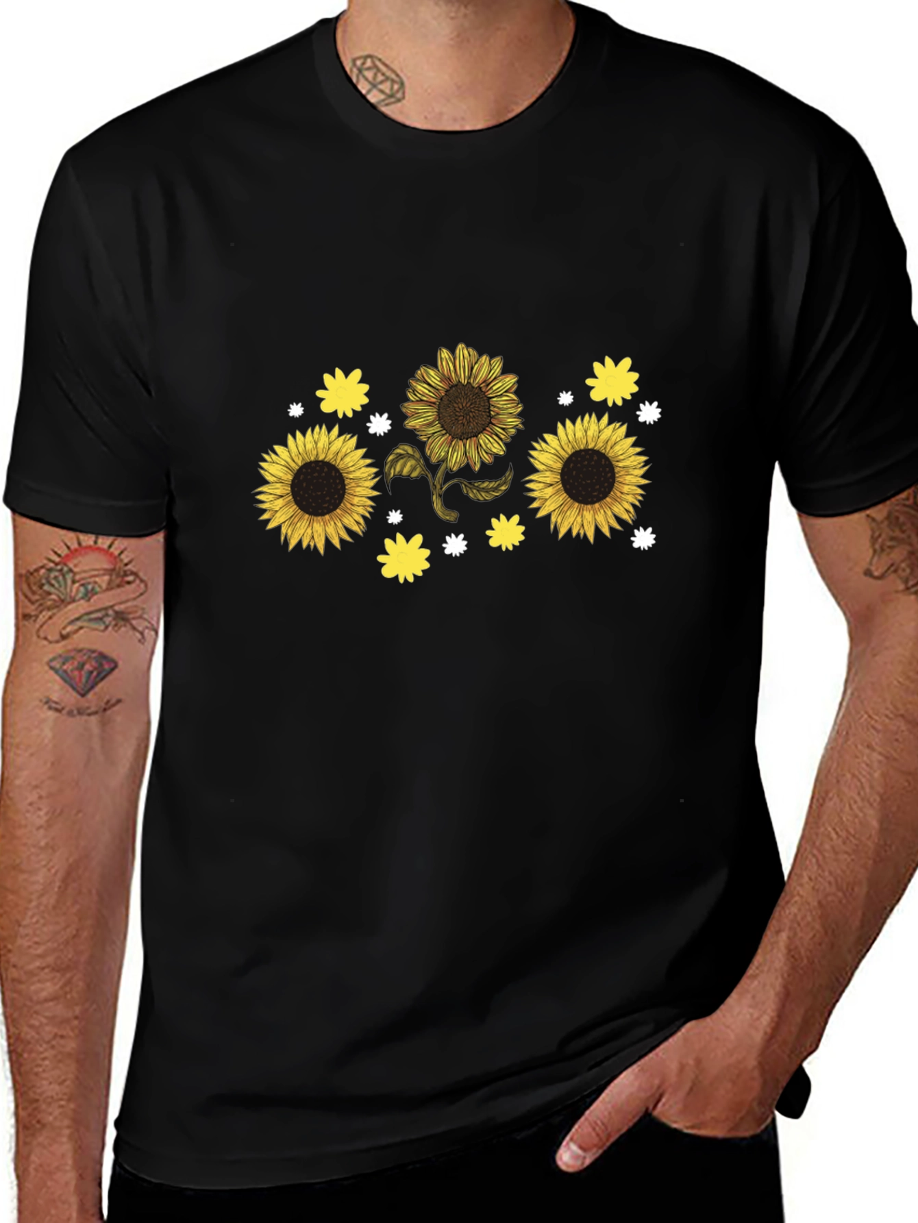Variant 9 of Sunflower Graphic Tee - Black Cotton Casual T-Shirt