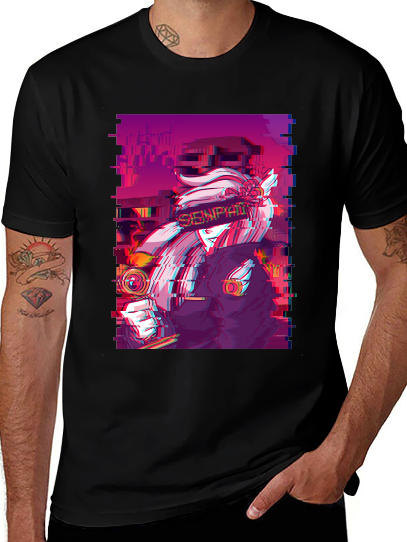 Variant 7 of Anime Glitch Aesthetic Graphic Tee - Black