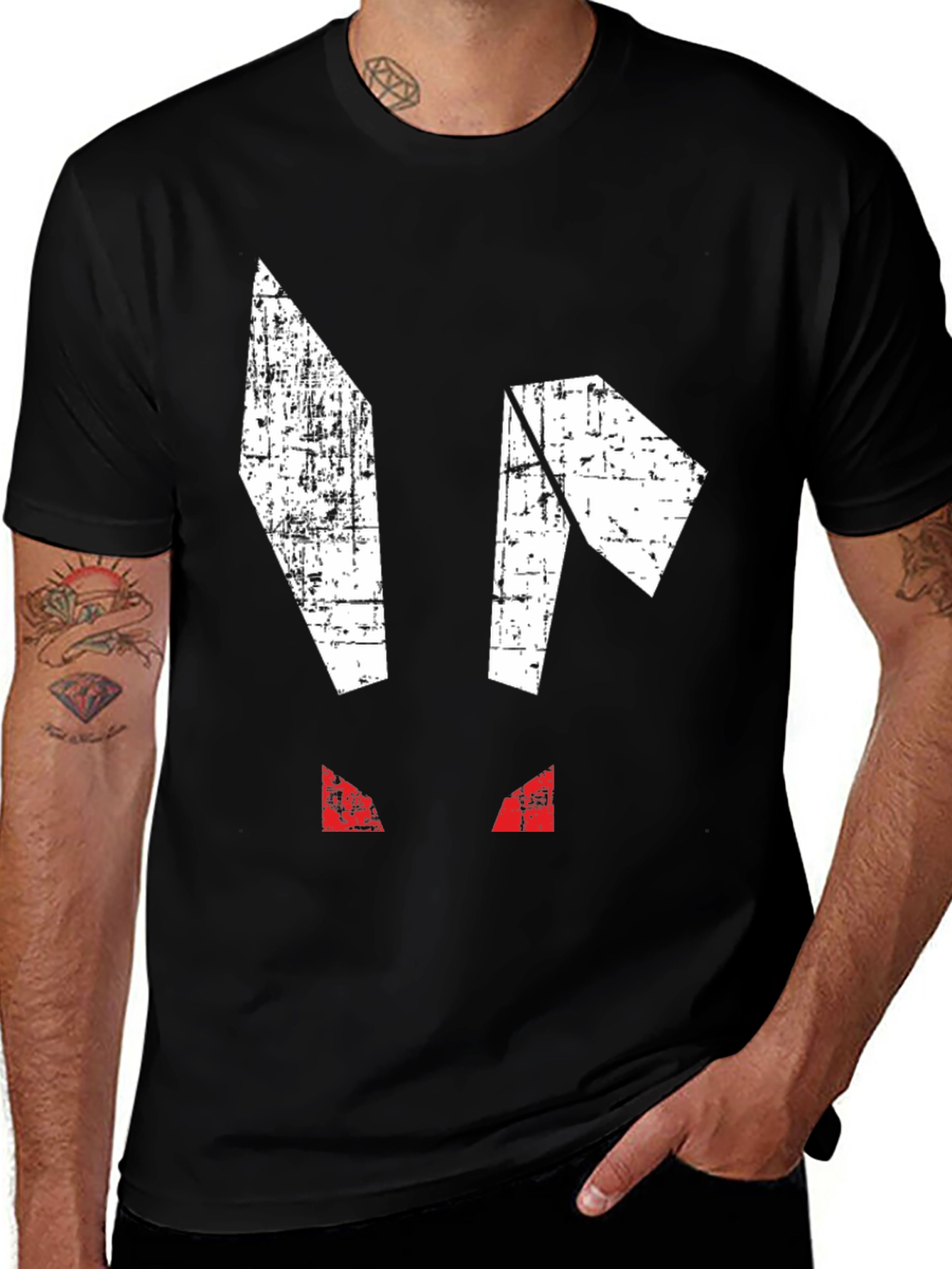 Variant 10 of Edgy Bunny Graphic Tee - Black Cotton T-Shirt