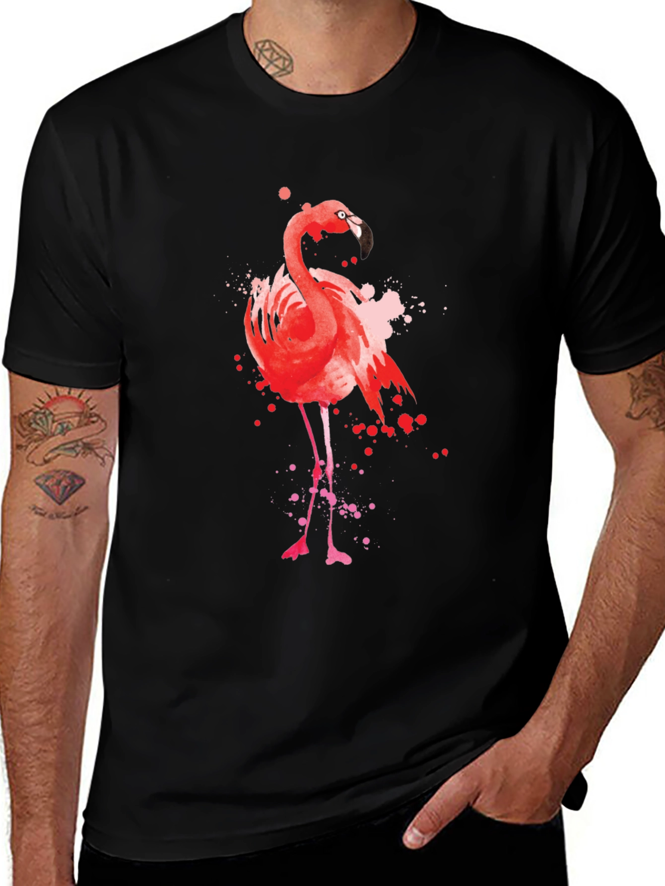 Variant 11 of Flamingo Watercolor Graphic Black T-Shirt