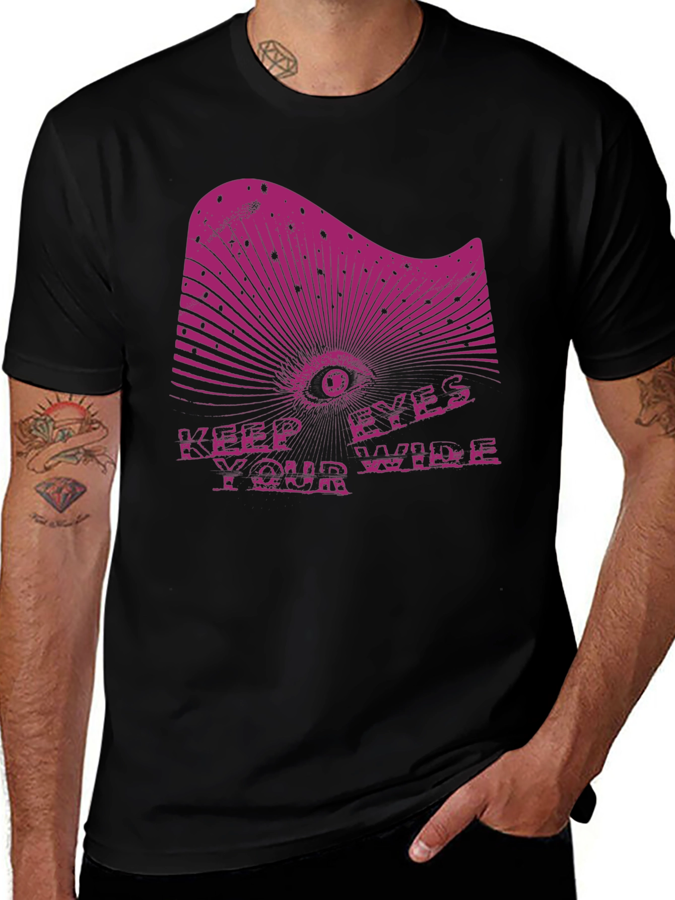 Variant 20 of Keep Your Eyes Wide Black Graphic Tee