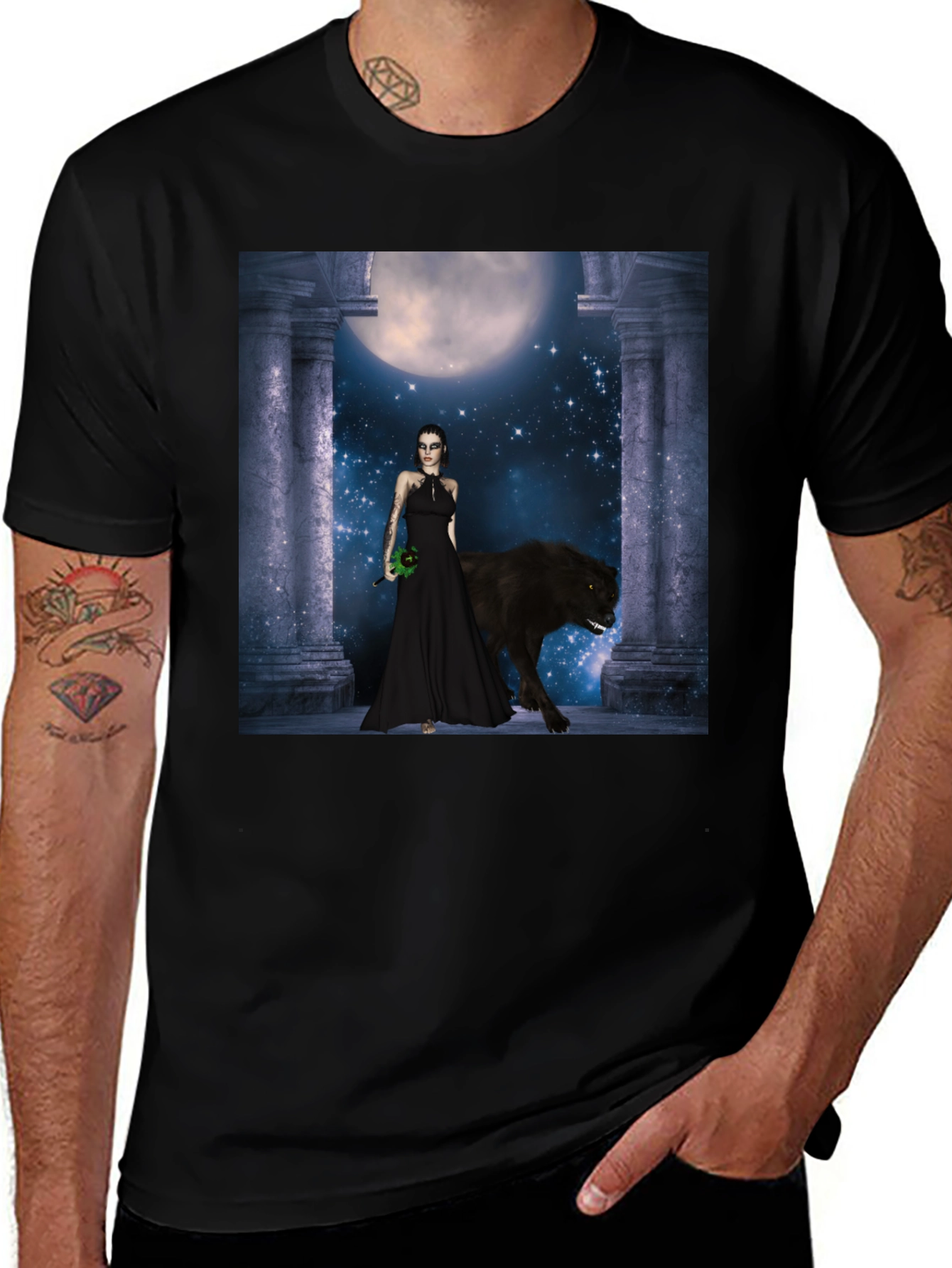Variant 20 of Wolf Moon Goddess Black T-Shirt