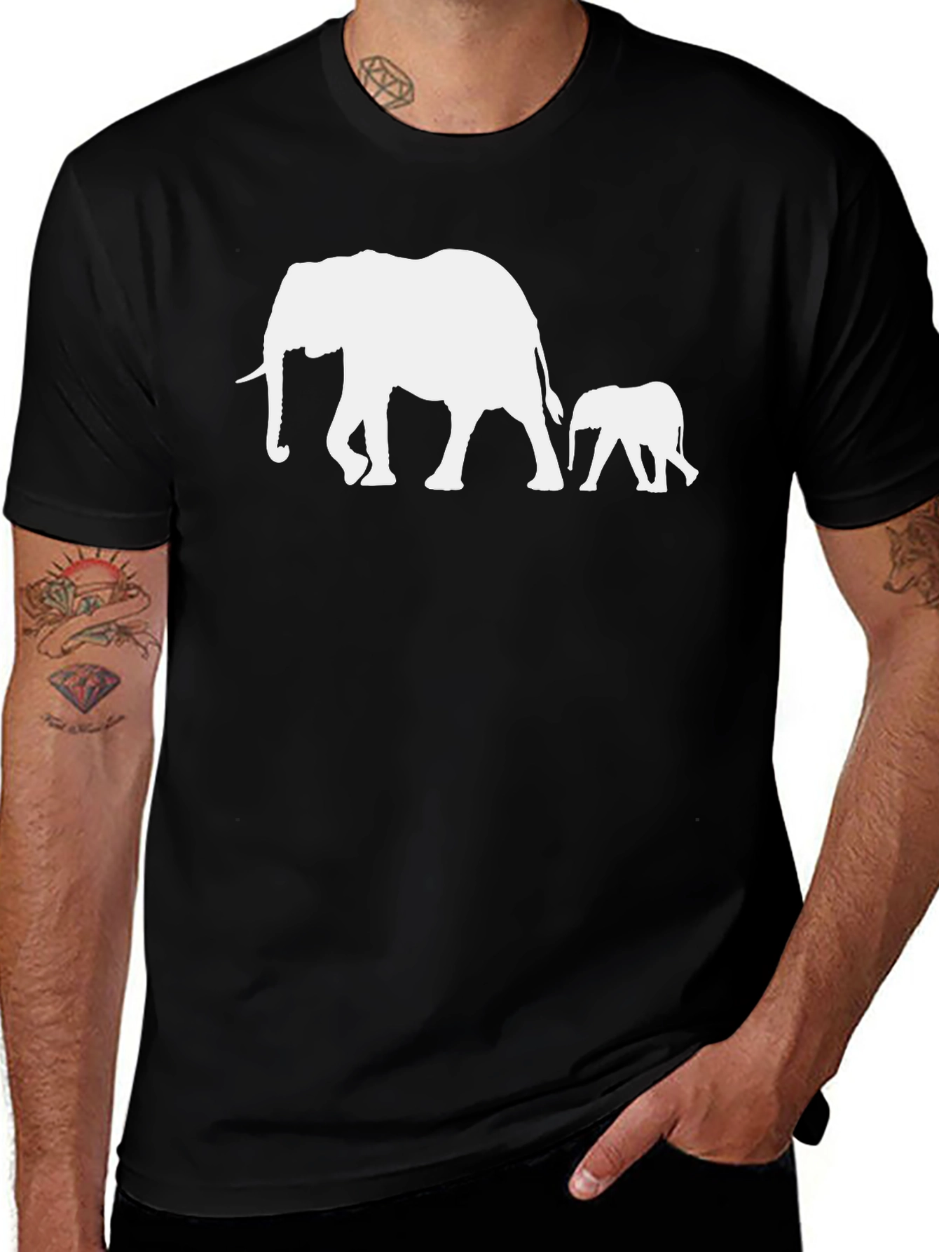 Variant 6 of Elephant Family T-Shirt - Stylish Black Cotton Tee
