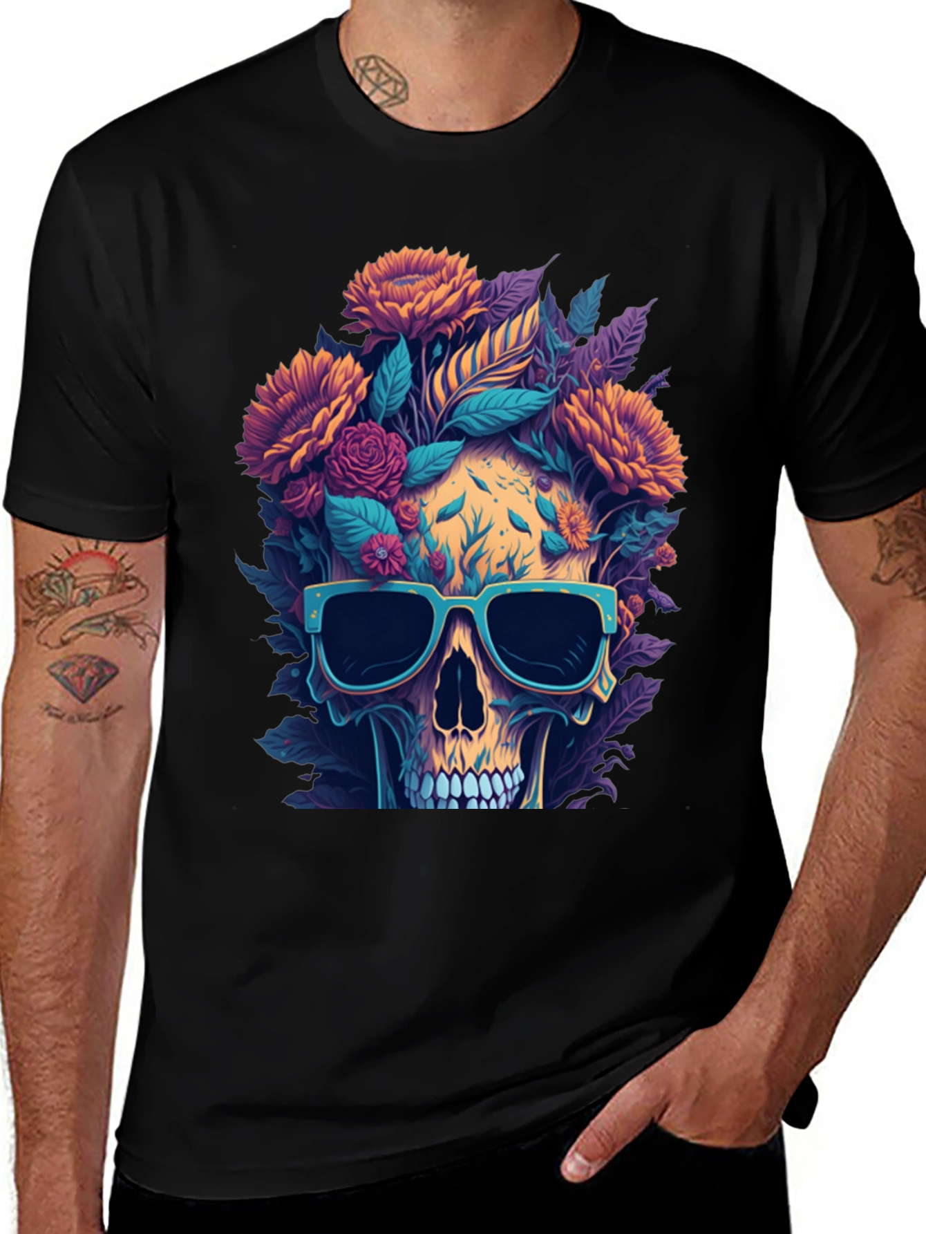 Variant 23 of Floral Skull T-Shirt: Unique Graphic Tee