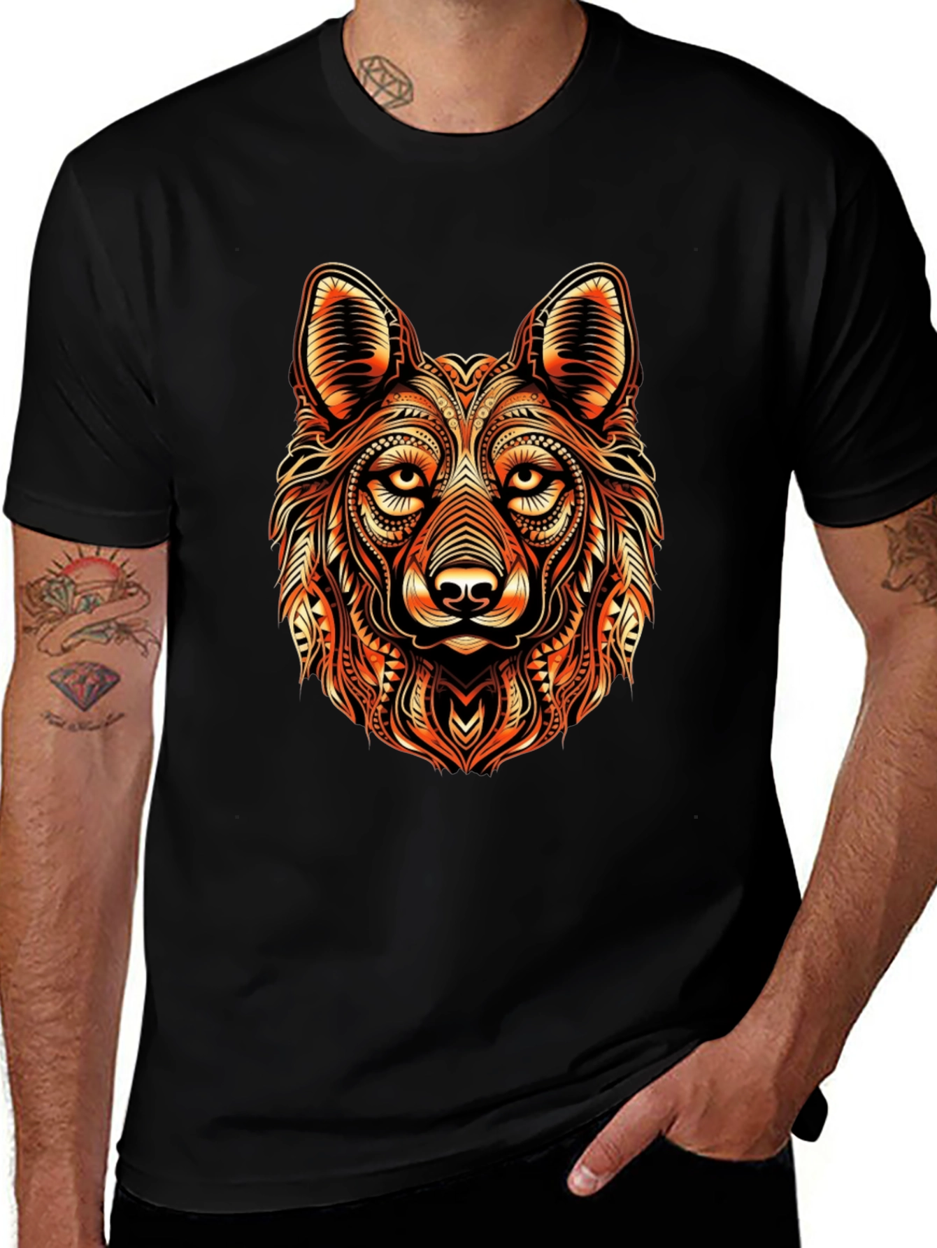 Variant 26 of Wolf Head Graphic Print Black T-Shirt