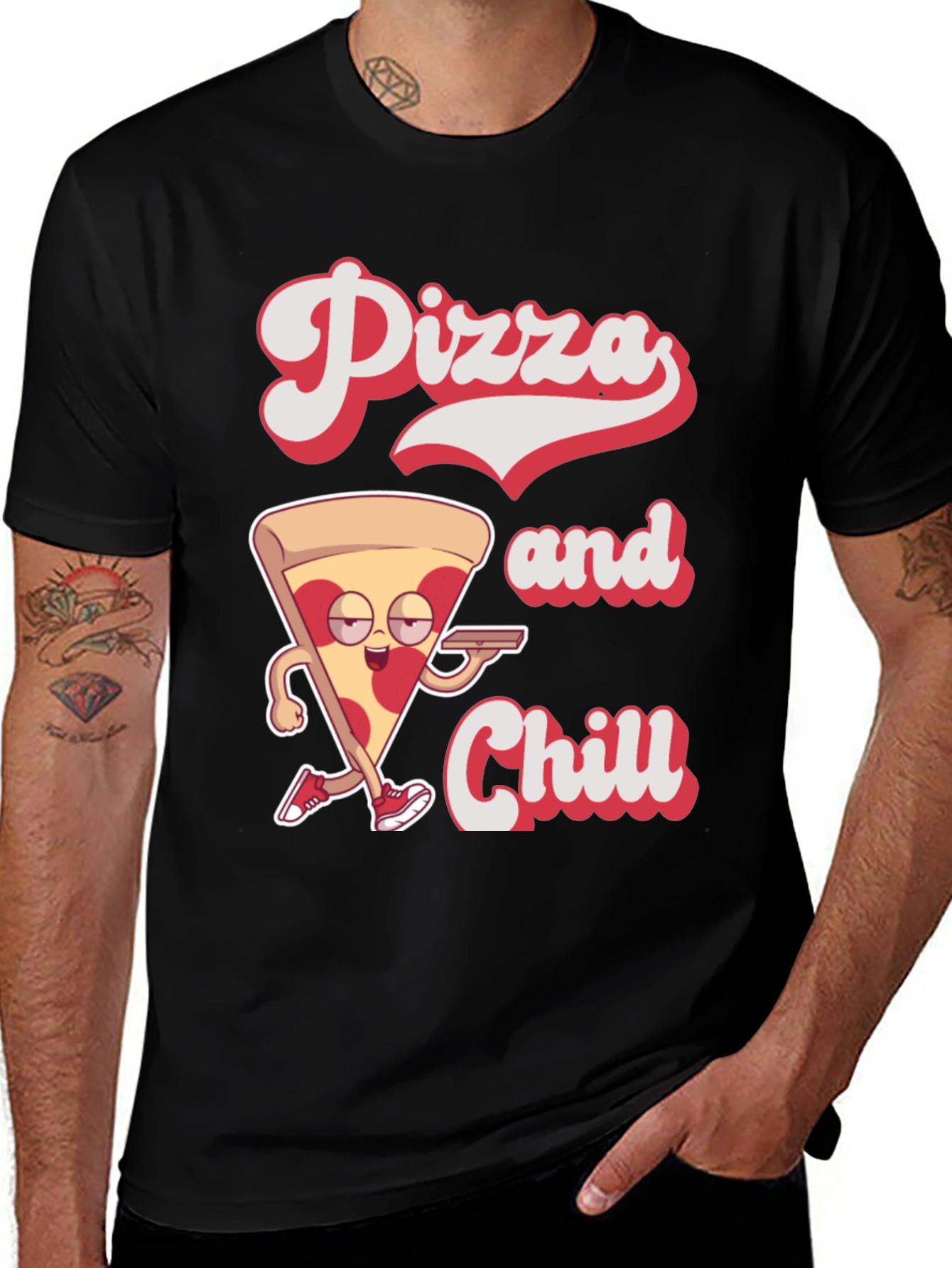 Variant 12 of Pizza and Chill Graphic Tee - Unisex Black T-Shirt