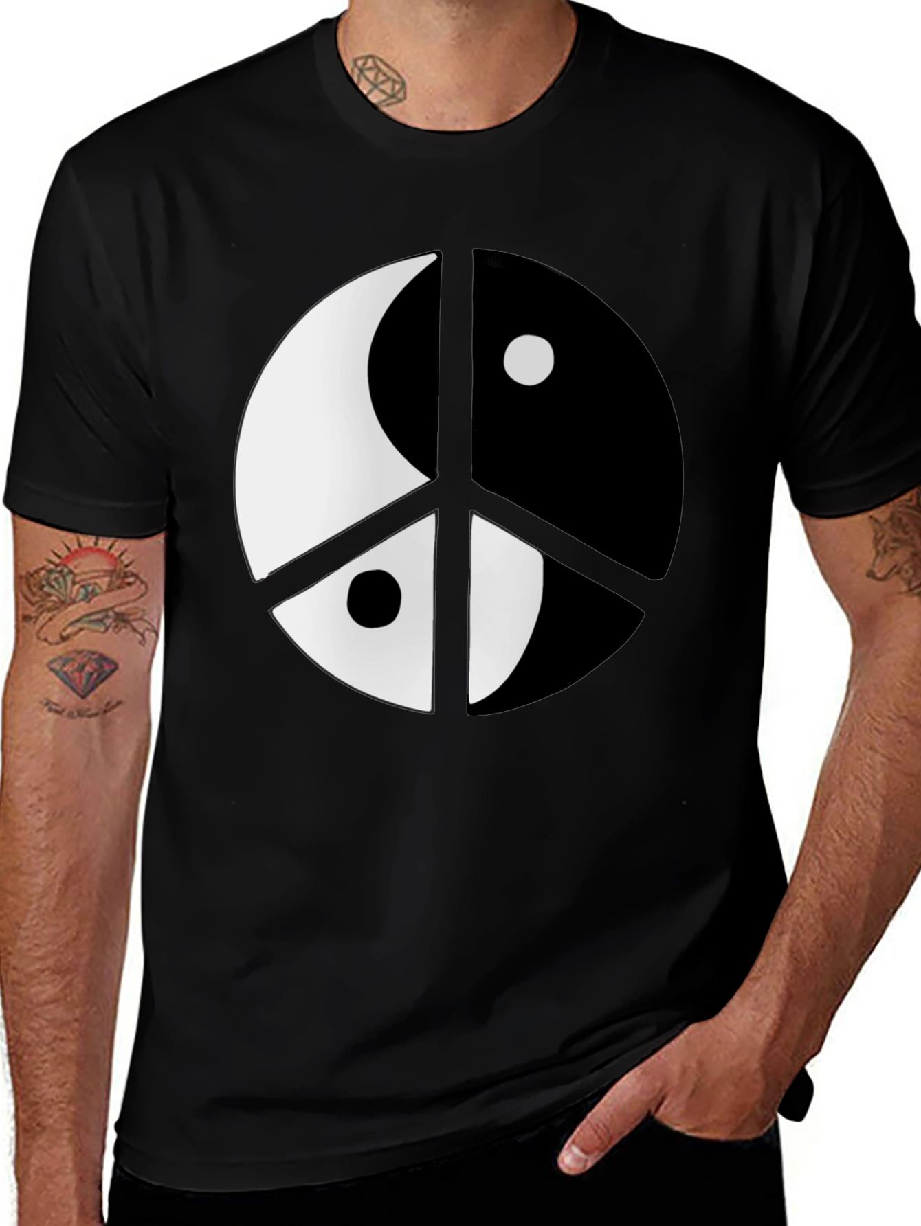 Variant 22 of Yin Yang Peace Sign Black T-Shirt