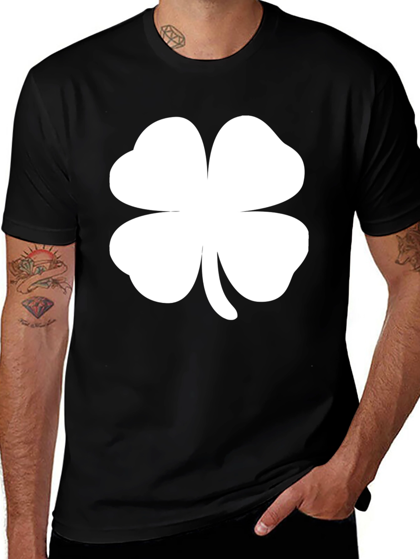 Variant 9 of Lucky Four Leaf Clover Graphic Tee - Black Casual Shirt